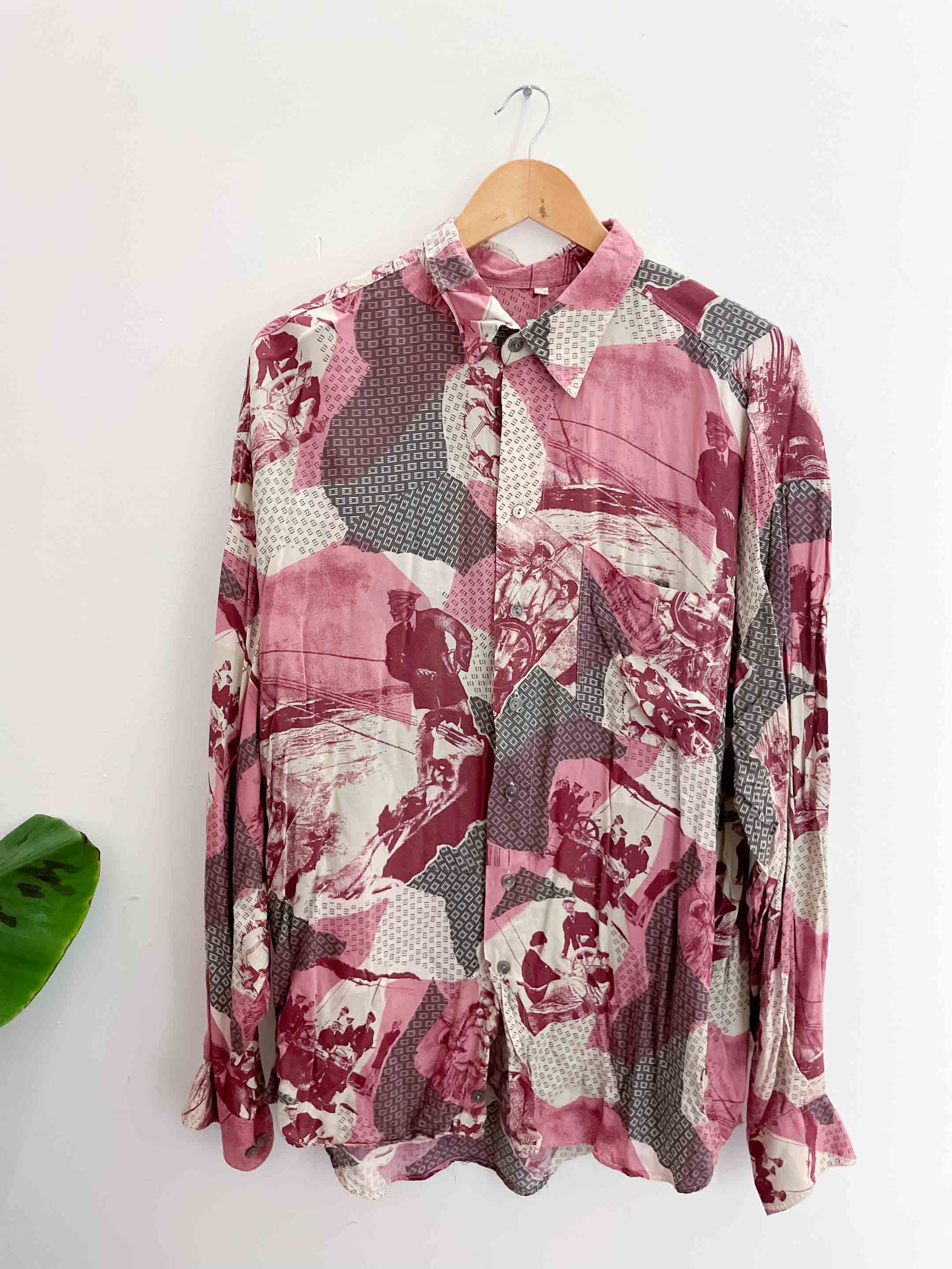 Vintage signe ixcognito pink abstract pattern long sleeve large shirt