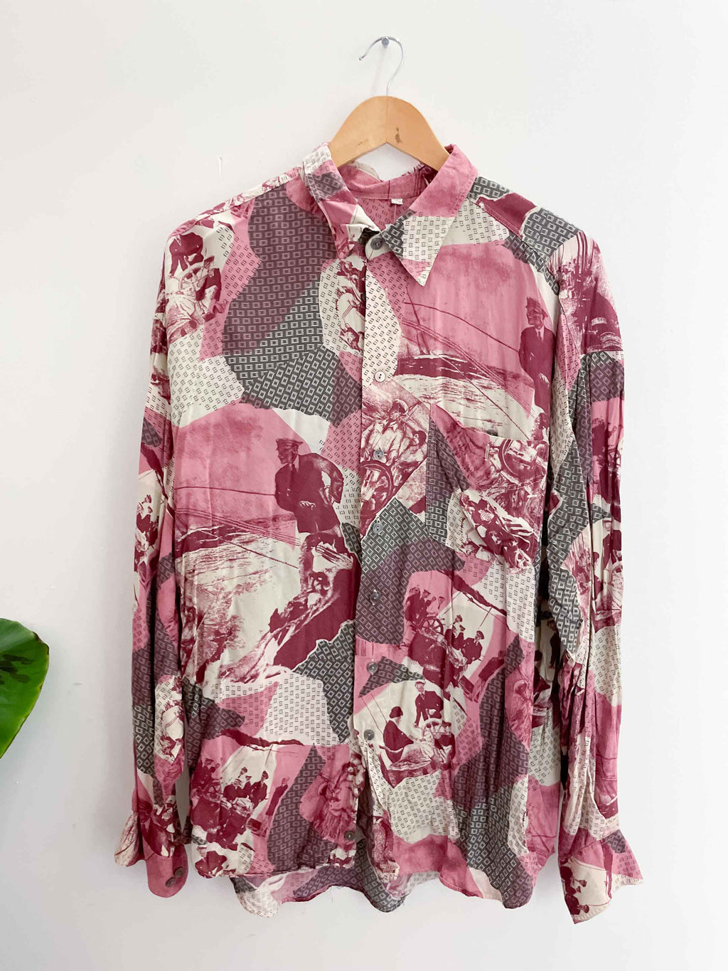 Vintage signe ixcognito pink abstract pattern long sleeve large shirt