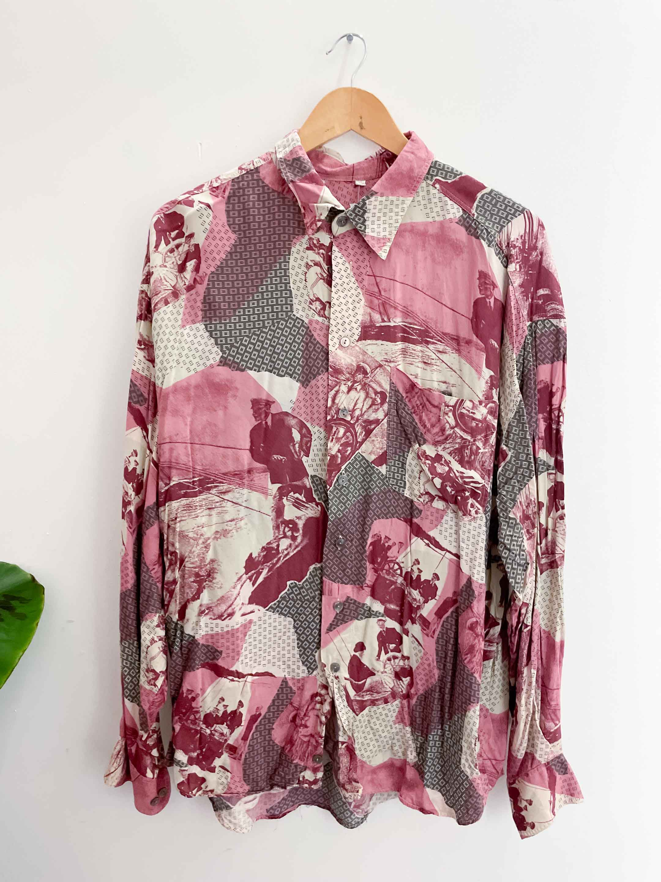 Vintage signe ixcognito pink abstract pattern long sleeve large shirt