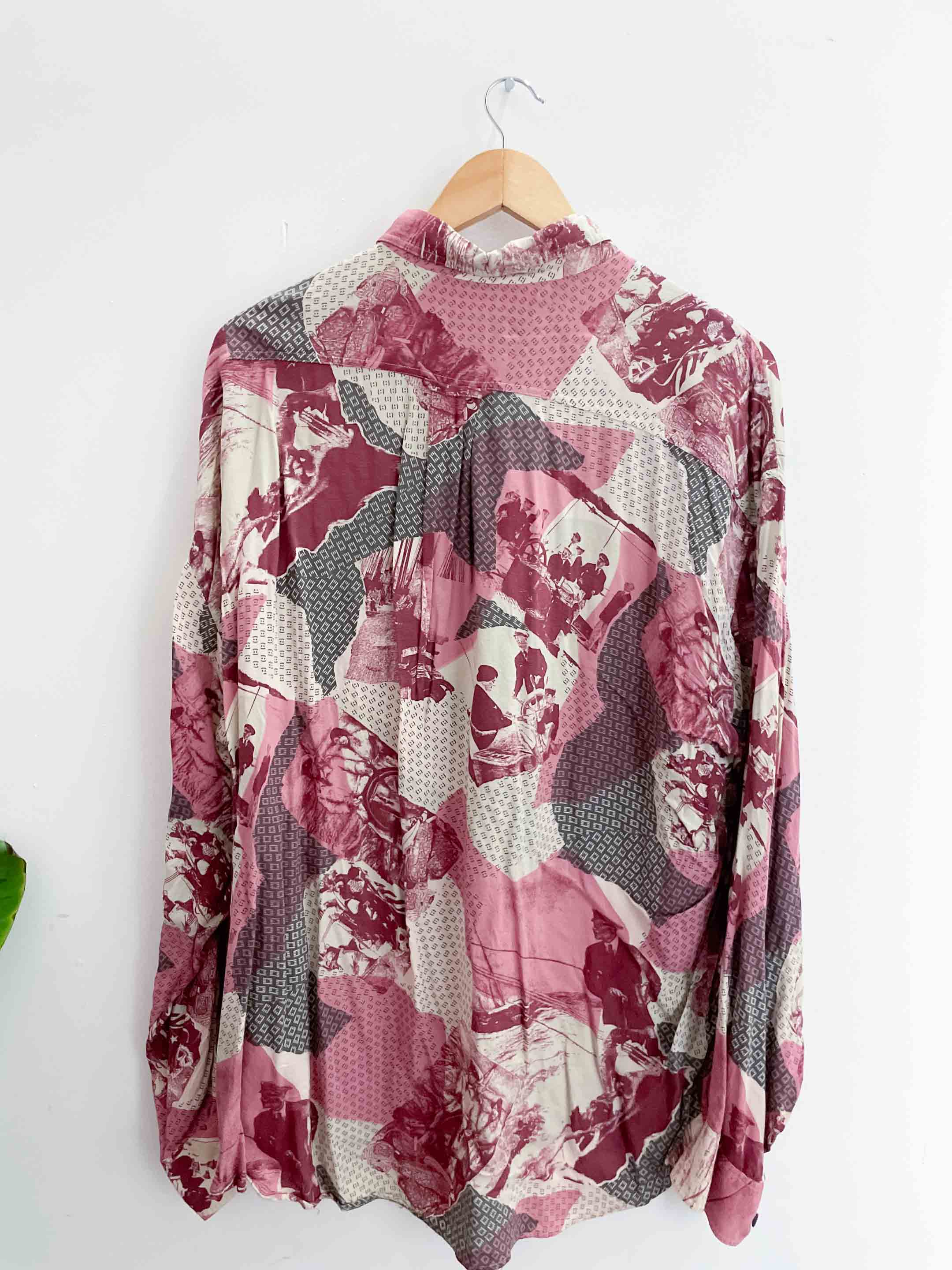 Vintage signe ixcognito pink abstract pattern long sleeve large shirt