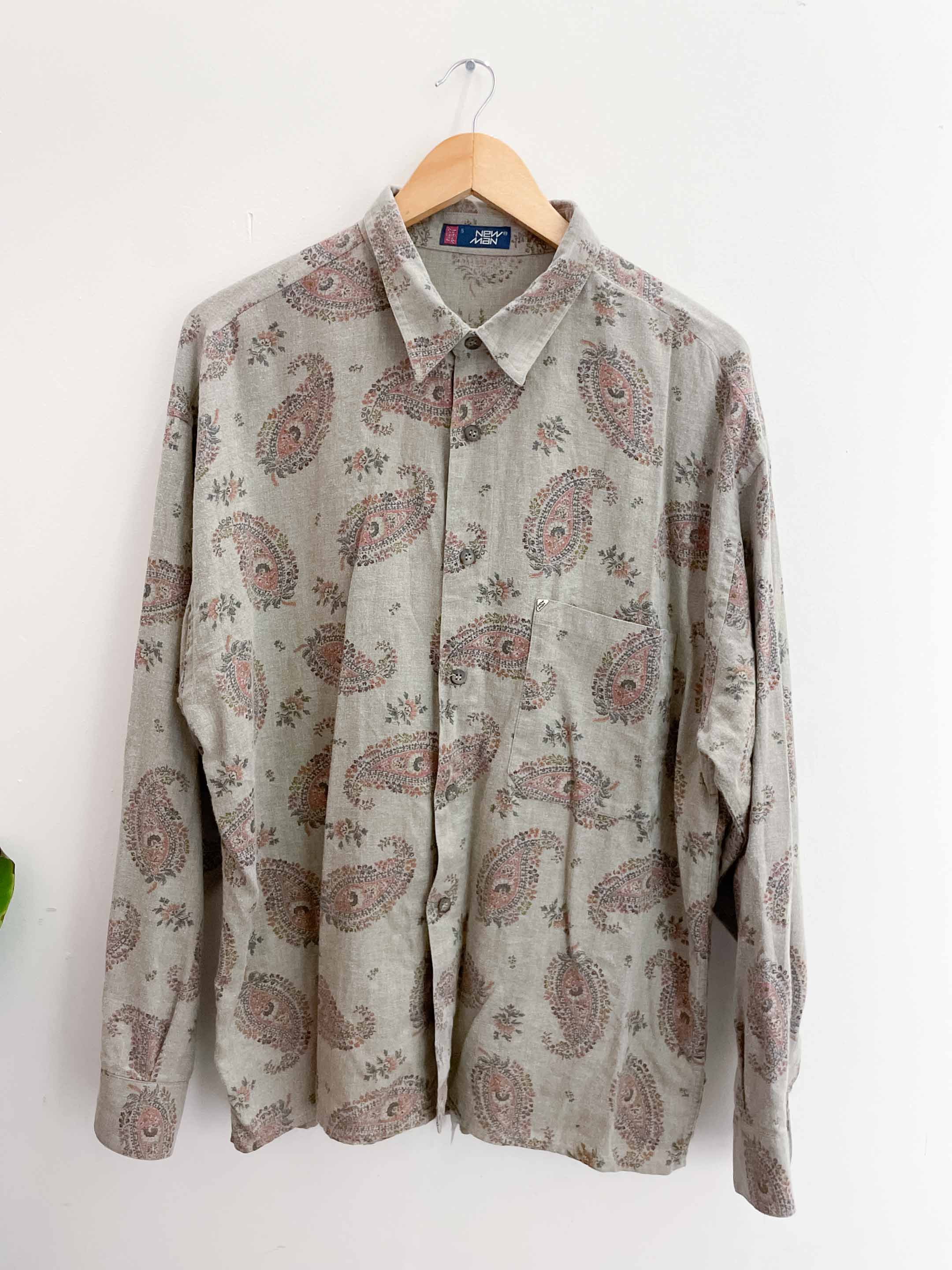 Vintage new man floral pattern brown mens shirt size L| SKU 1895