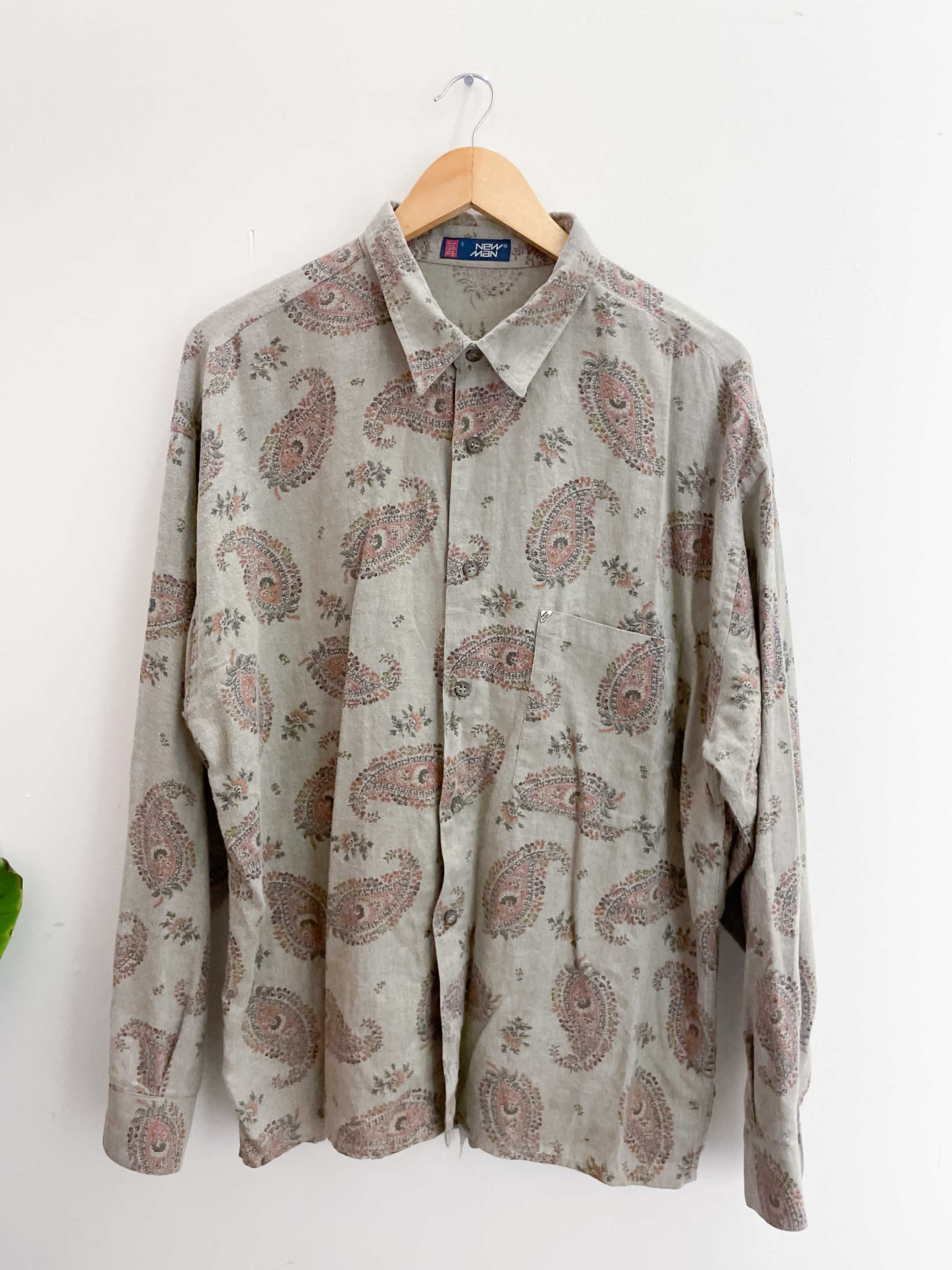 Vintage new man floral pattern brown mens shirt size L| SKU 1895