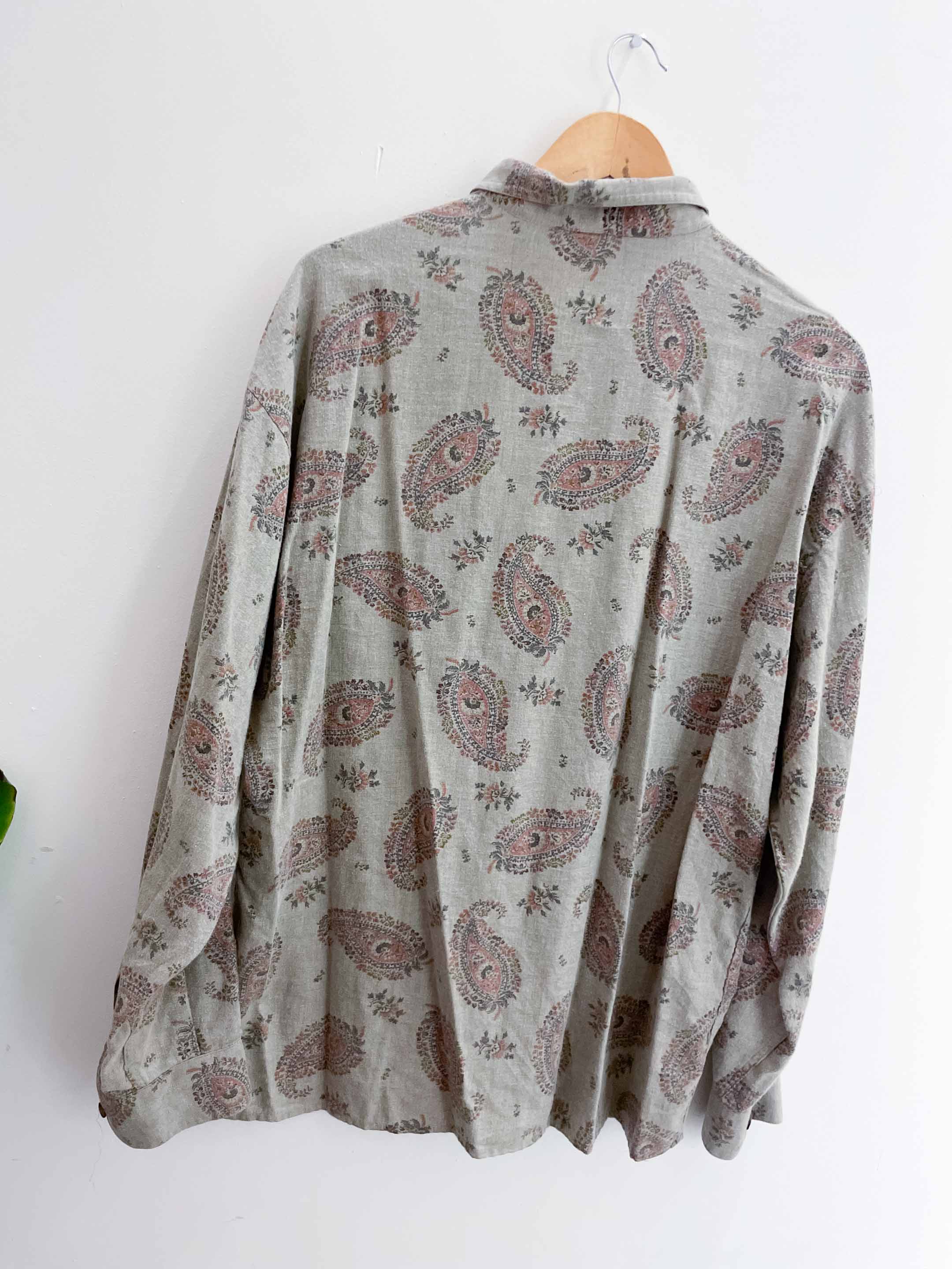 Vintage new man floral pattern brown mens shirt size L| SKU 1895