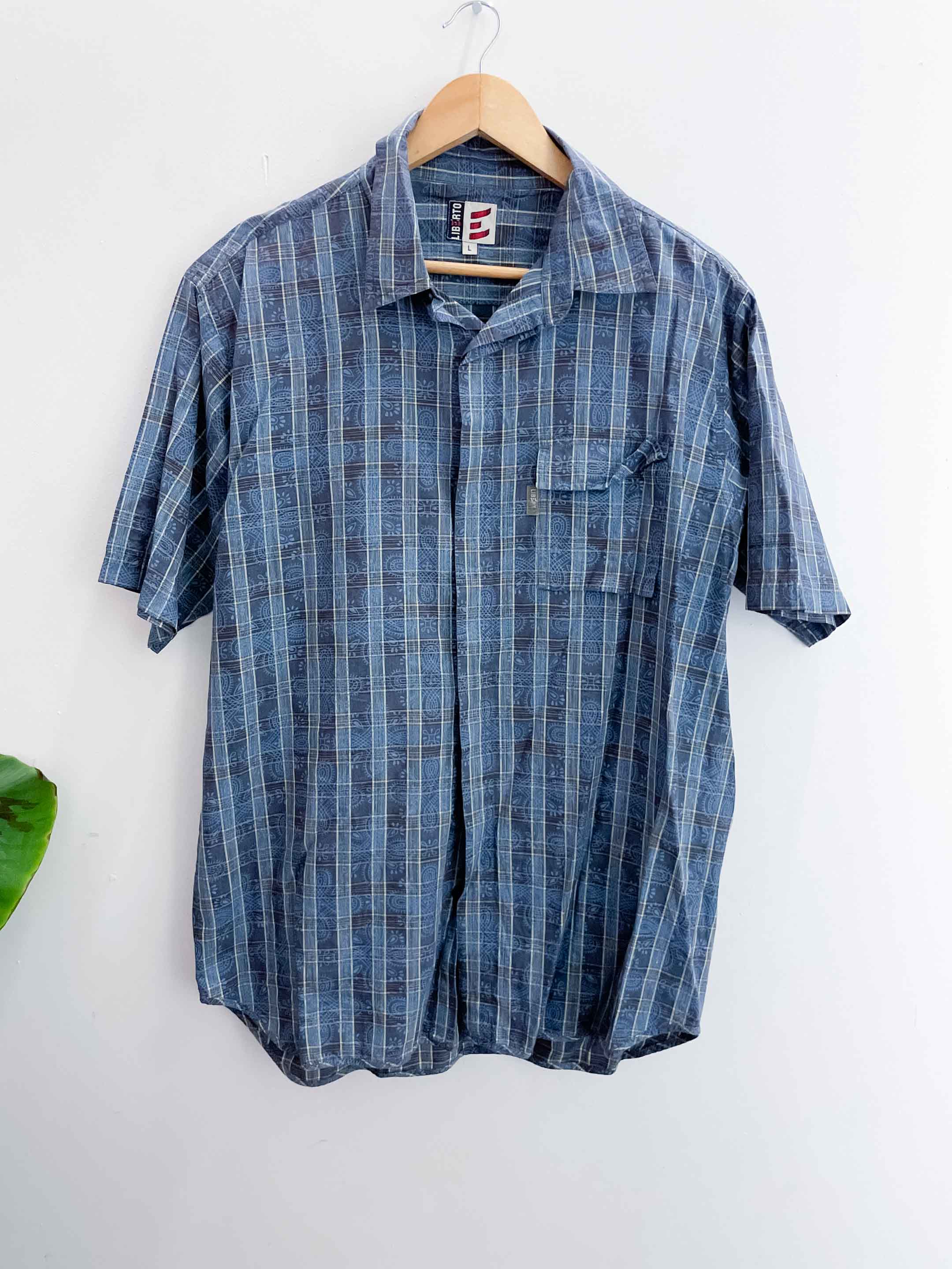 Vintage liberto blue vertical stripe pattern mens large shirt