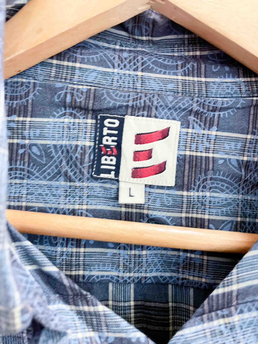 Vintage liberto blue vertical stripe pattern mens large shirt