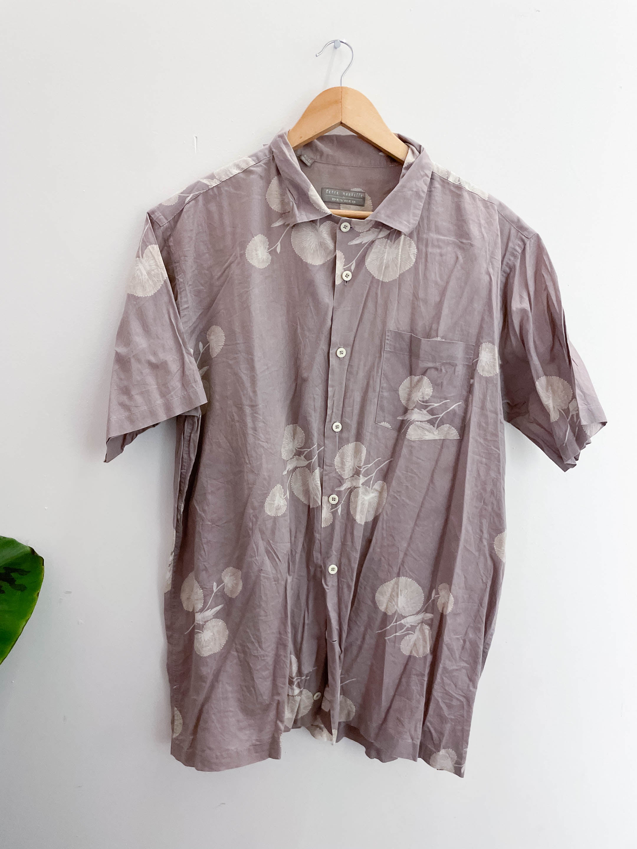 Vintage devred brown floral pattern mens shirt size M