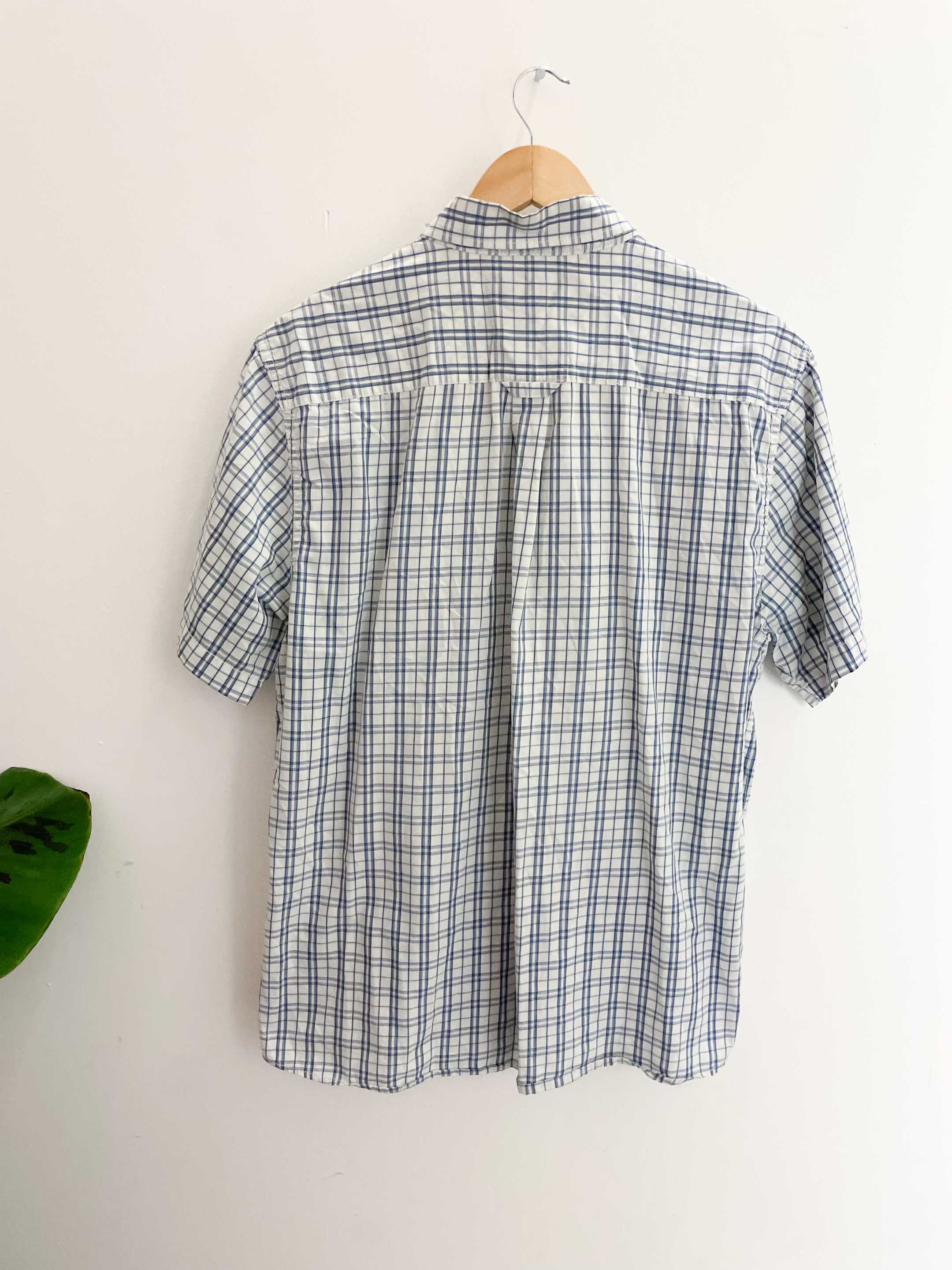 Vintage maine blue patterned mens short sleeve shirt size M