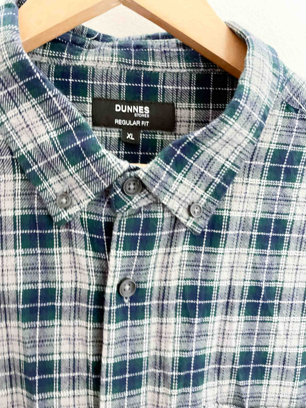 Vintage dunnes green checkered regular fit cotton long sleeve shirt size XL