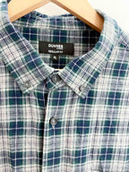Vintage dunnes green checkered regular fit cotton long sleeve shirt size XL