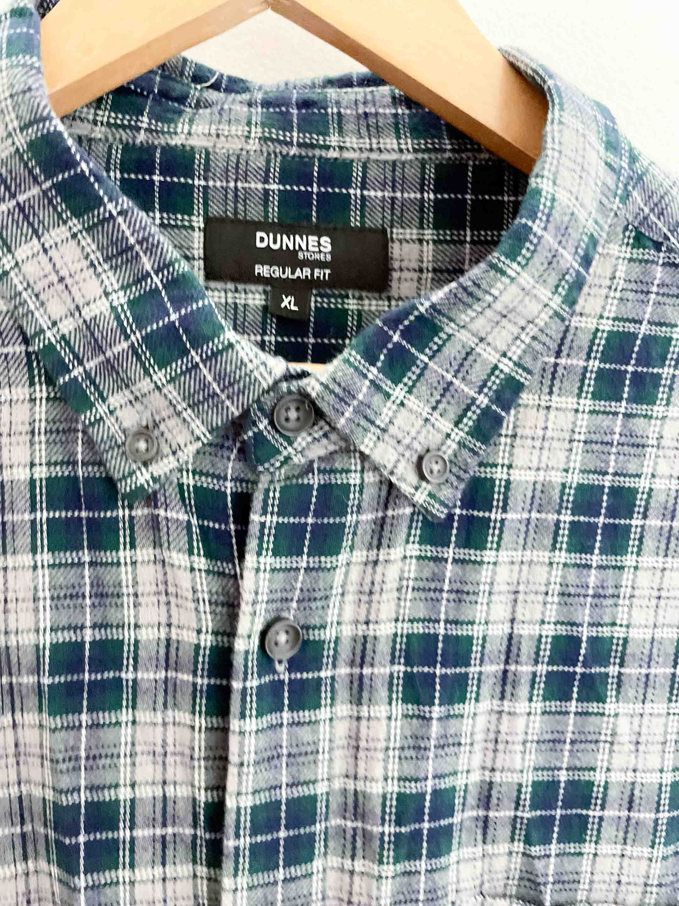 Vintage dunnes green checkered regular fit cotton long sleeve shirt size XL