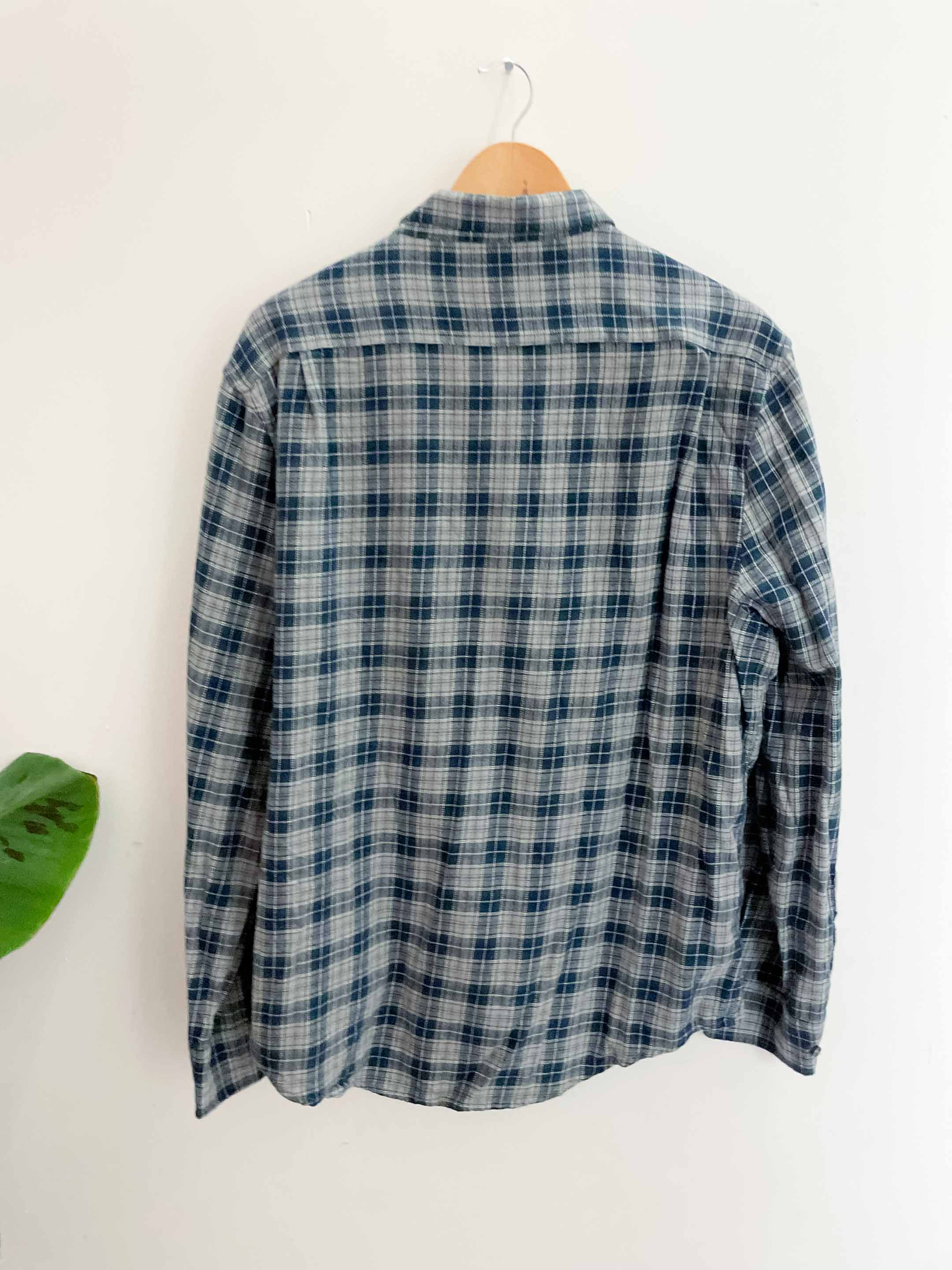 Vintage dunnes green checkered regular fit cotton long sleeve shirt size XL