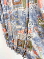 Vintage happy life blue abstract pattern festive large shirt