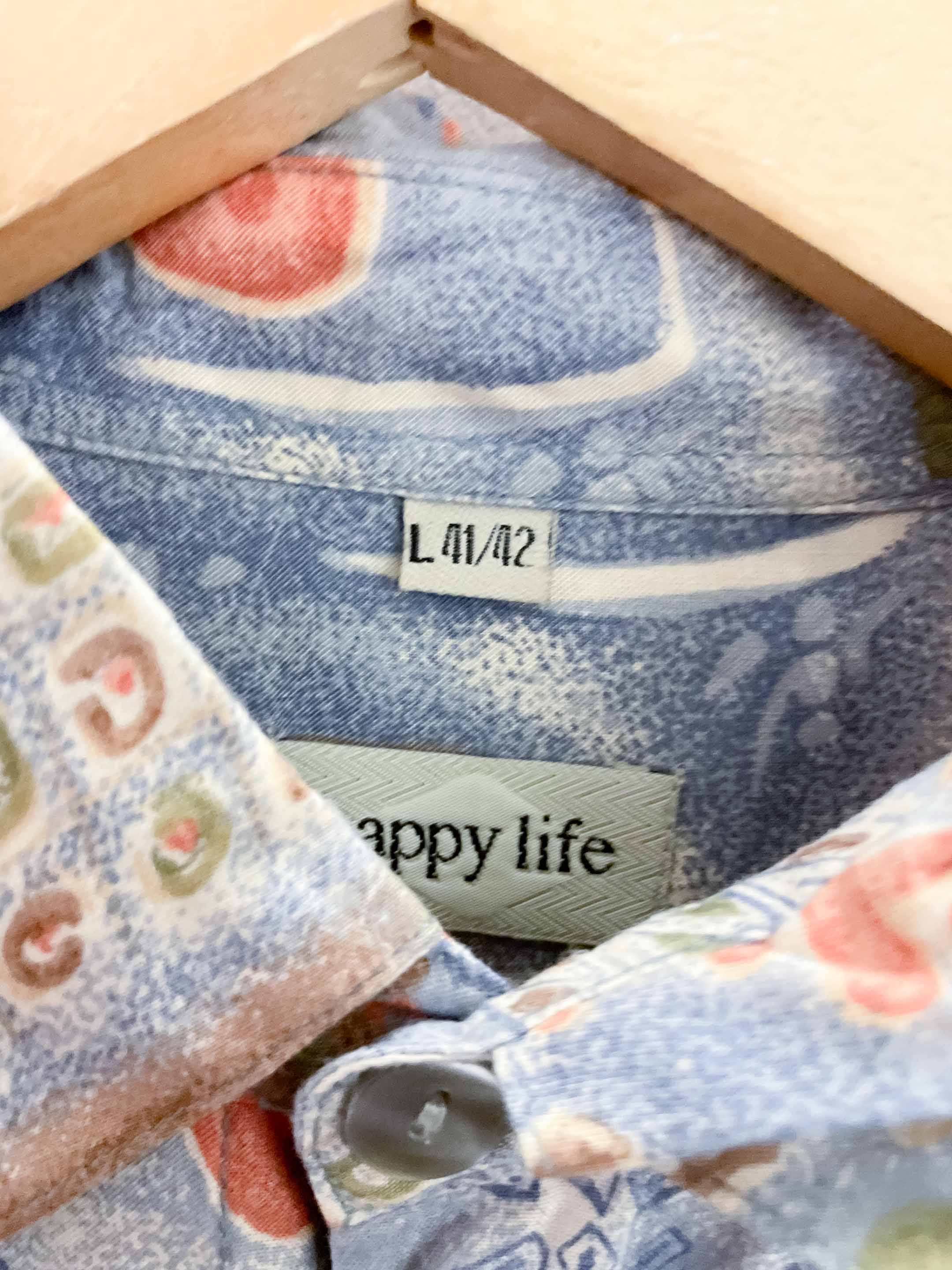Vintage happy life blue abstract pattern festive large shirt