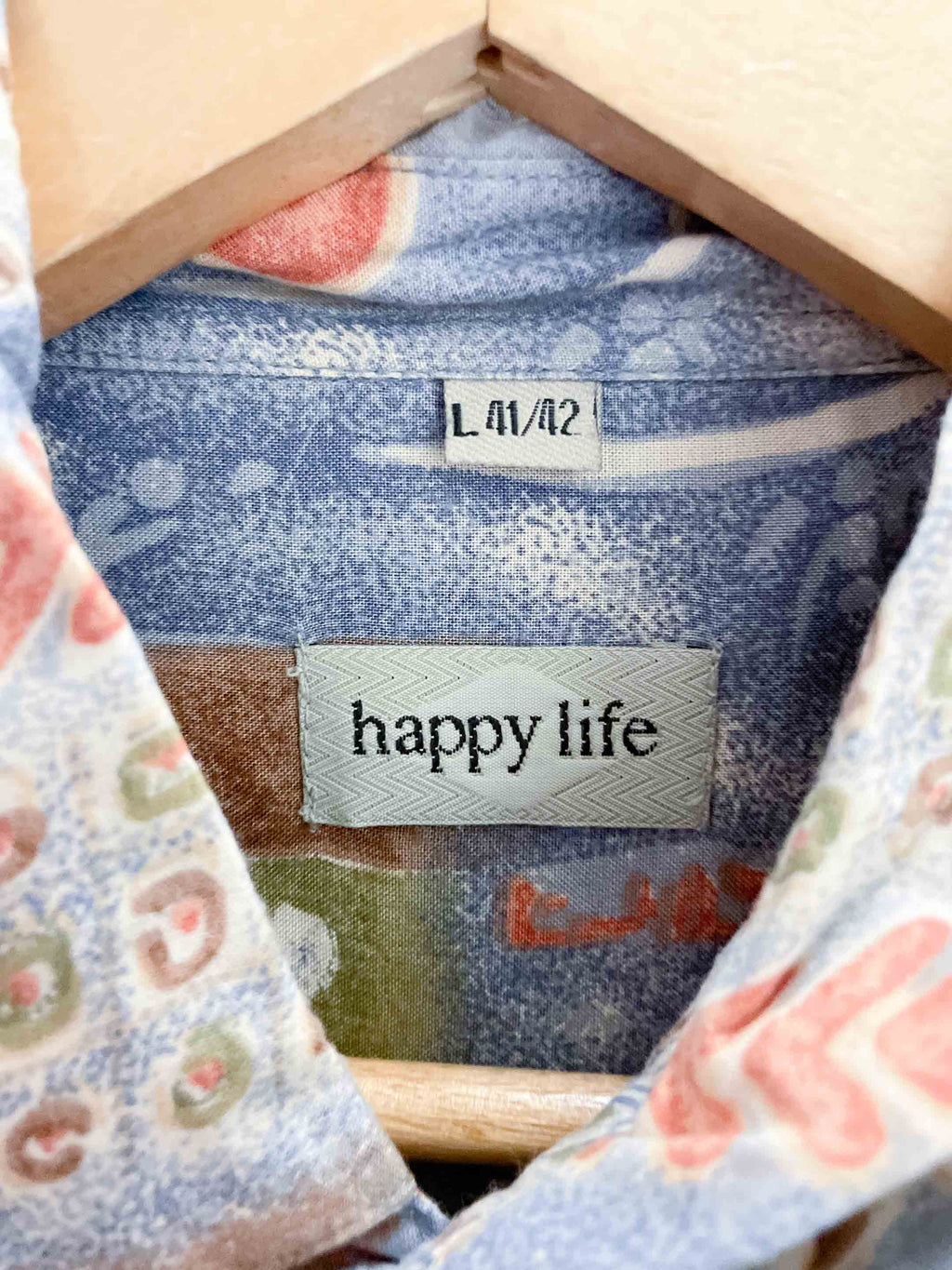 Vintage happy life blue abstract pattern festive large shirt