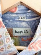 Vintage happy life blue abstract pattern festive large shirt