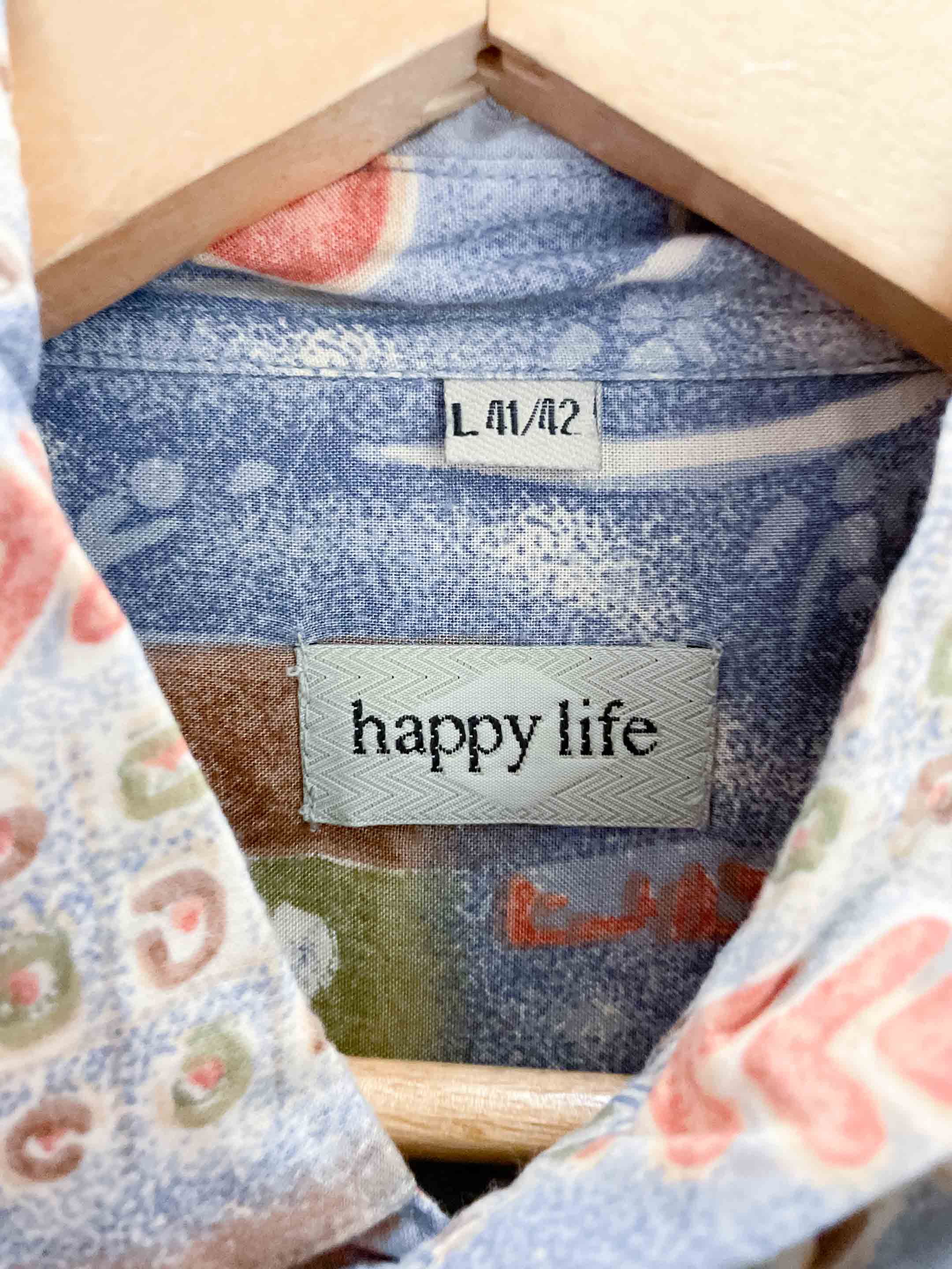 Vintage happy life blue abstract pattern festive large shirt