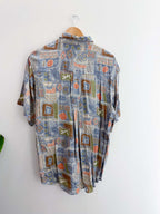 Vintage happy life blue abstract pattern festive large shirt
