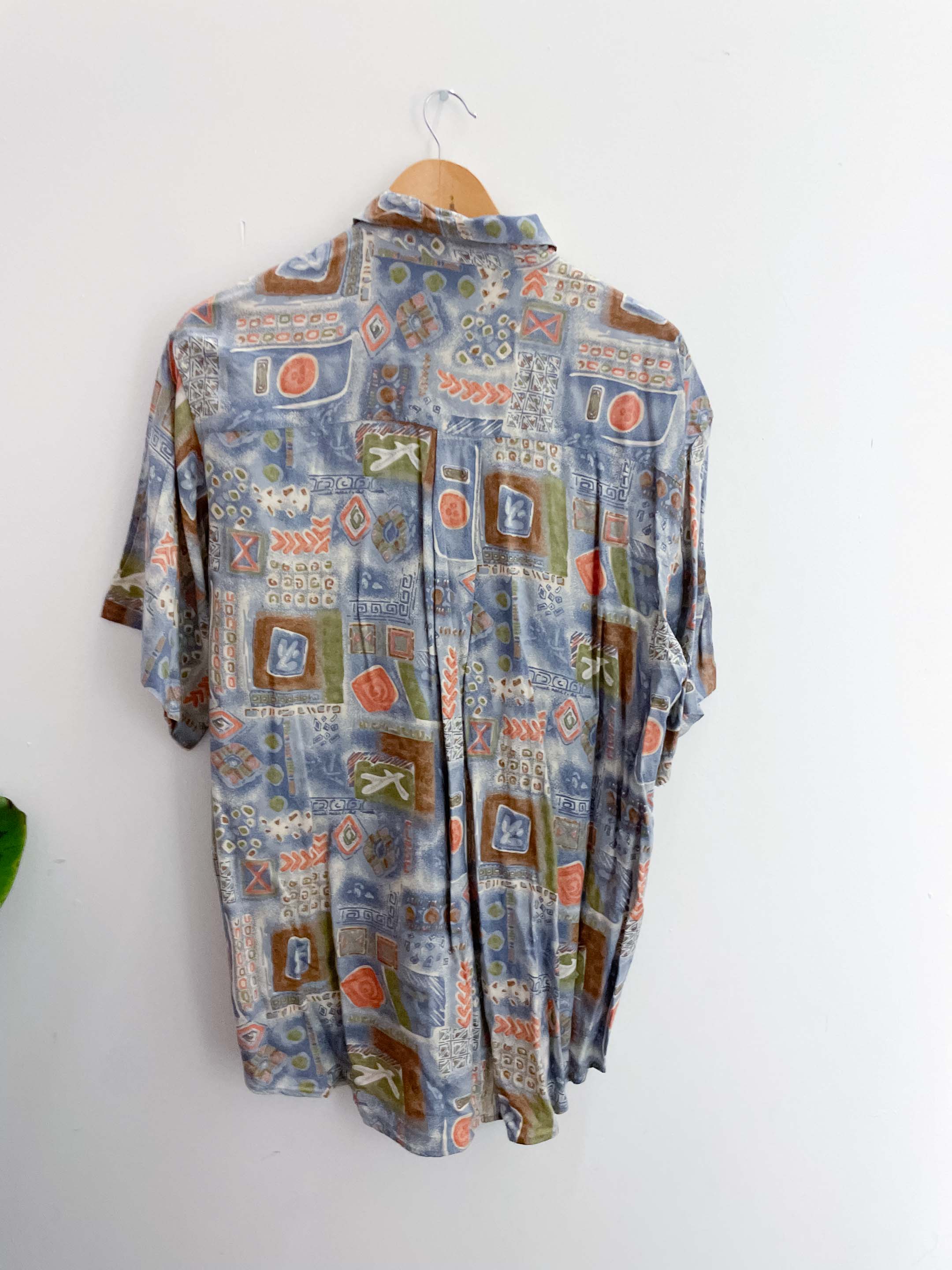 Vintage happy life blue abstract pattern festive large shirt