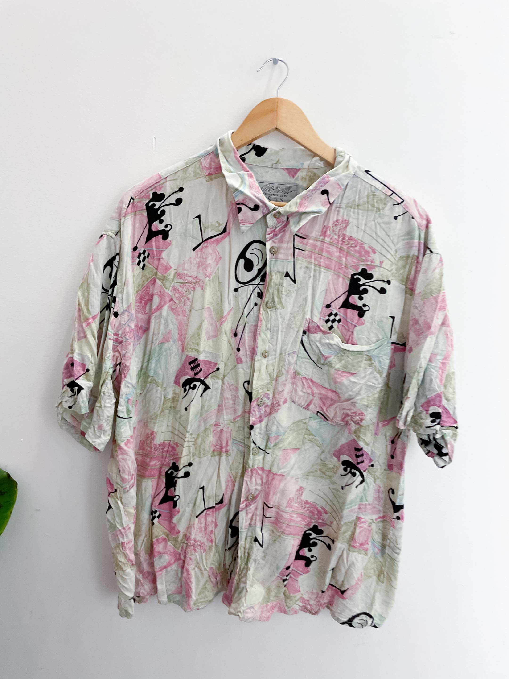 Vintage get it all multi abstract pattern mens short sleeve shirt size XXL