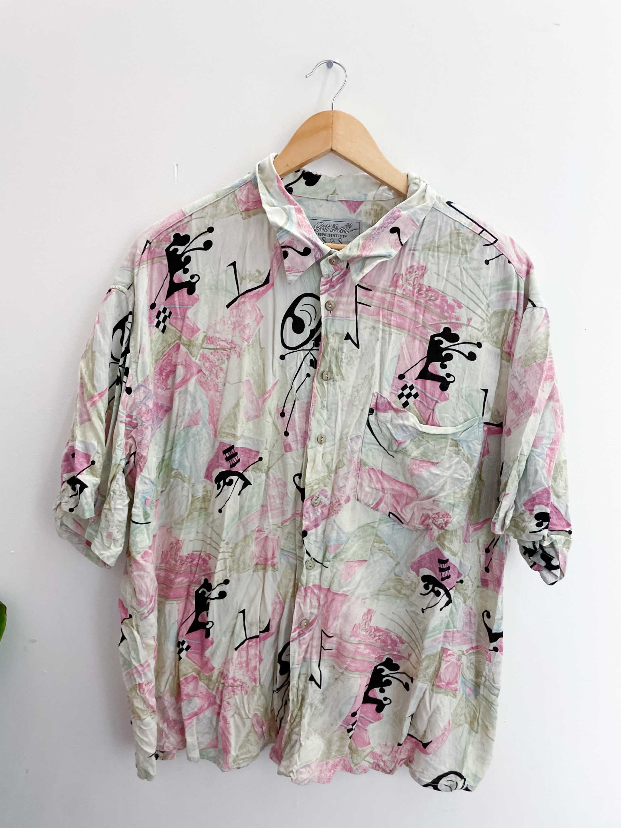 Vintage get it all multi abstract pattern mens short sleeve shirt size XXL