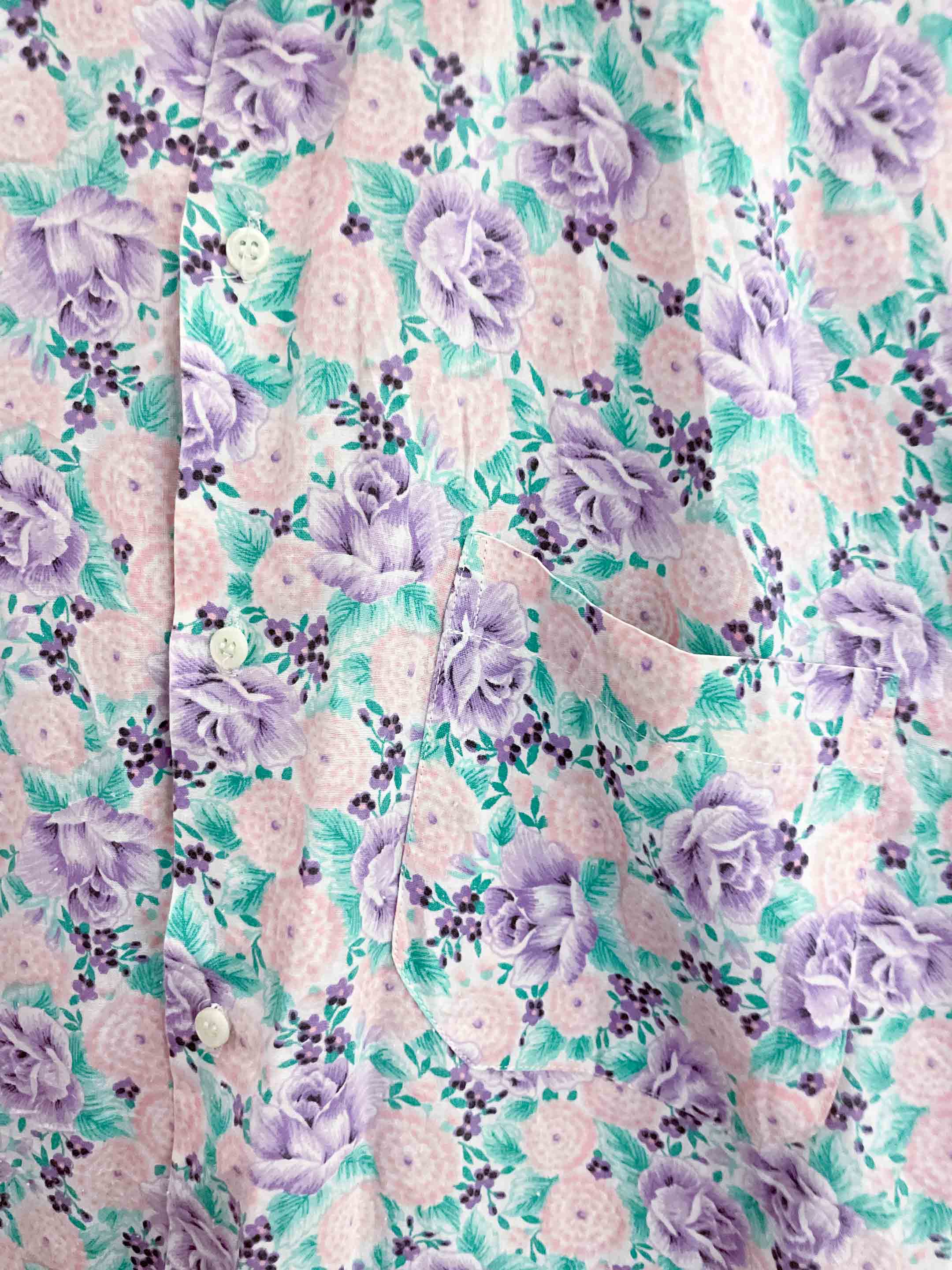 Vintage purple floral patterned mens short sleeve shirt size S