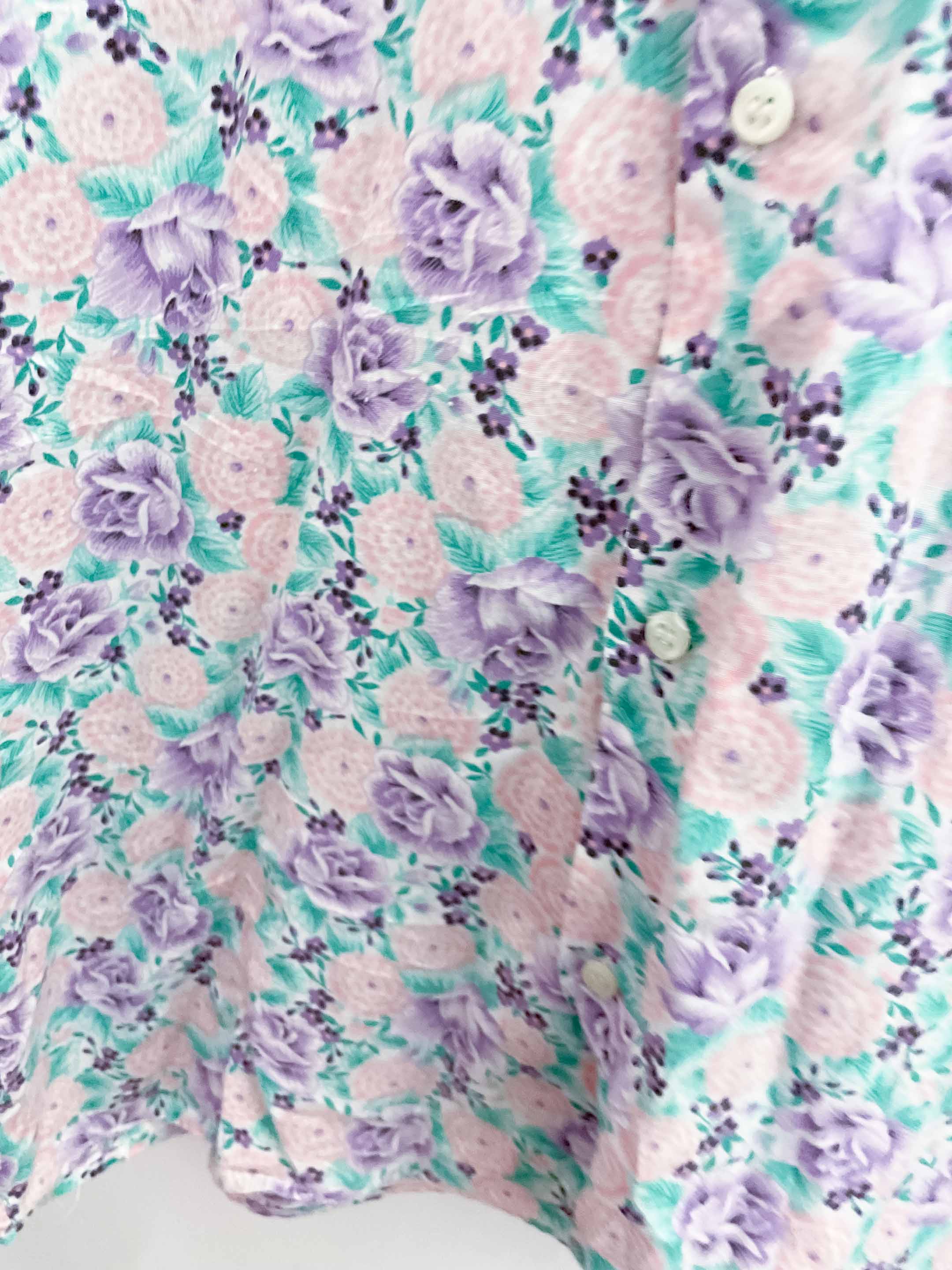Vintage purple floral patterned mens short sleeve shirt size S