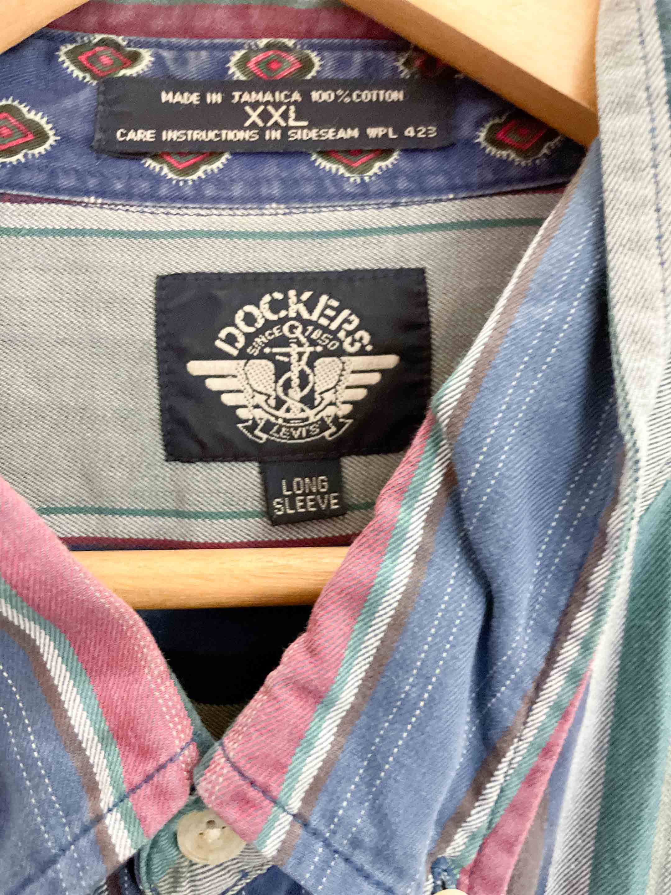 Vintage dockers vertical patterned multi mens long sleevs shirt size XXl