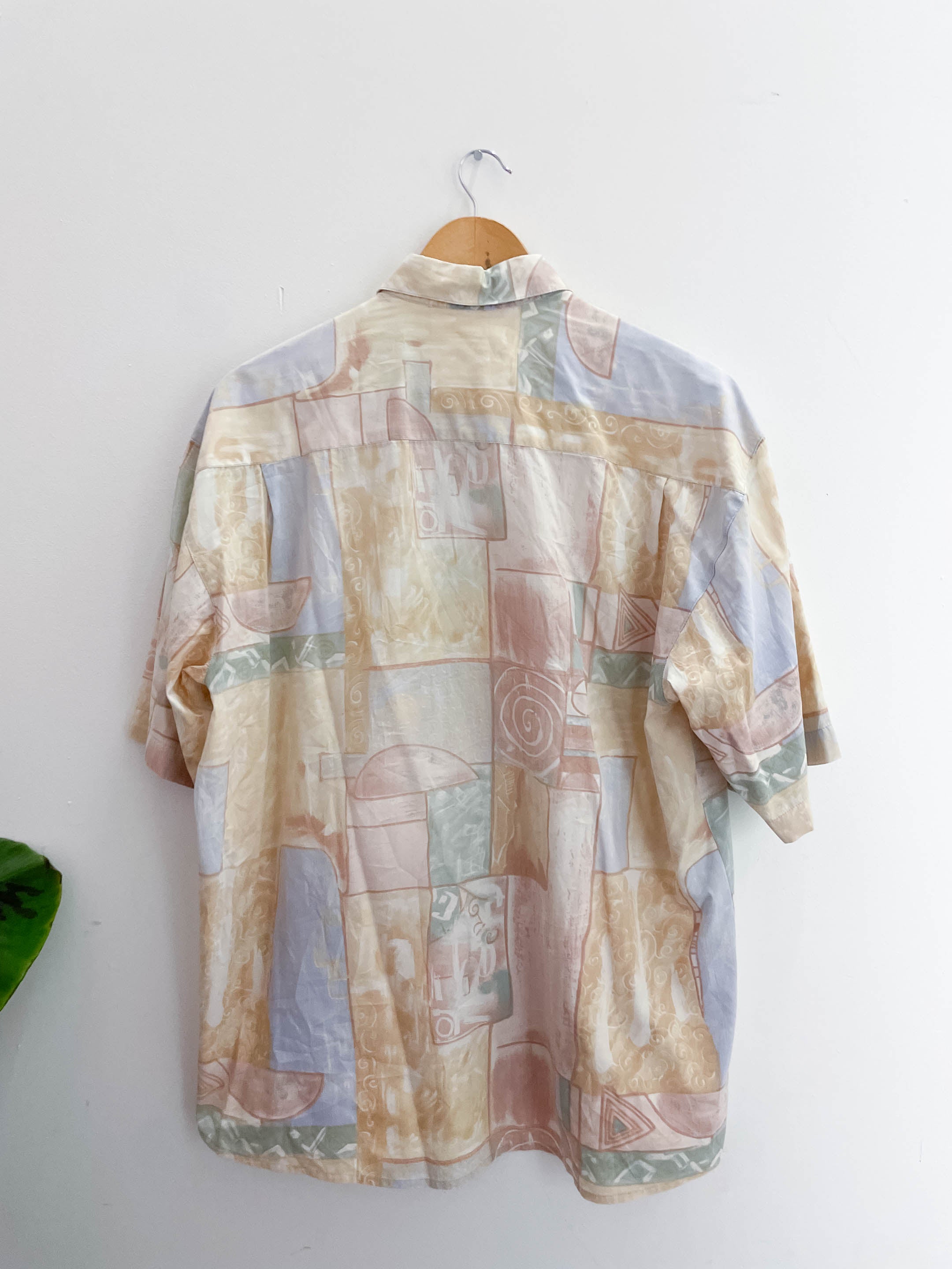 Vintage Jean Maseric cream abstract pattern mens medium short sleeve shirt