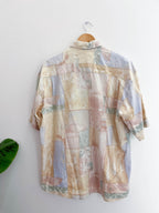 Vintage Jean Maseric cream abstract pattern mens medium short sleeve shirt