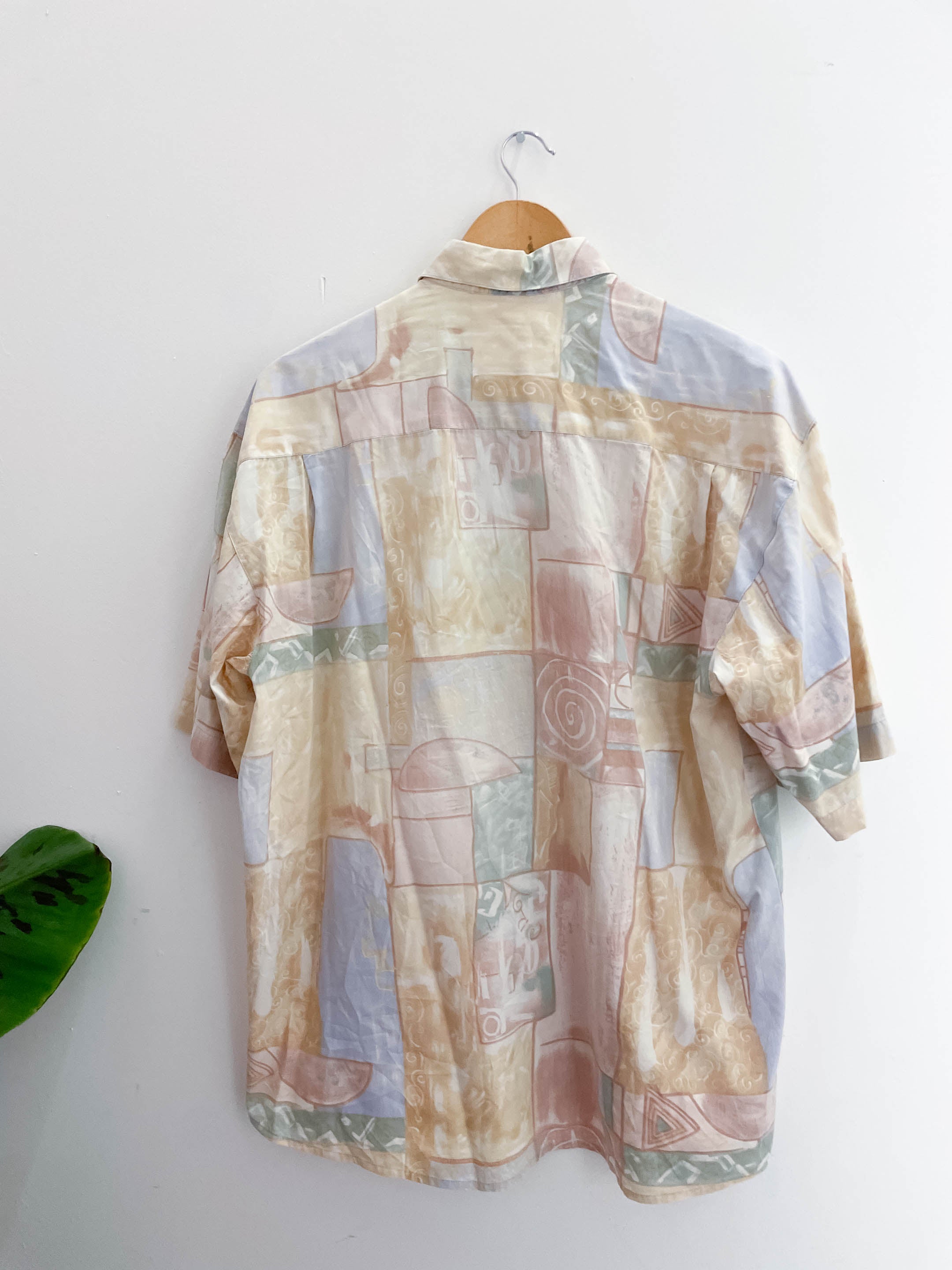 Vintage Jean Maseric cream abstract pattern mens medium short sleeve shirt