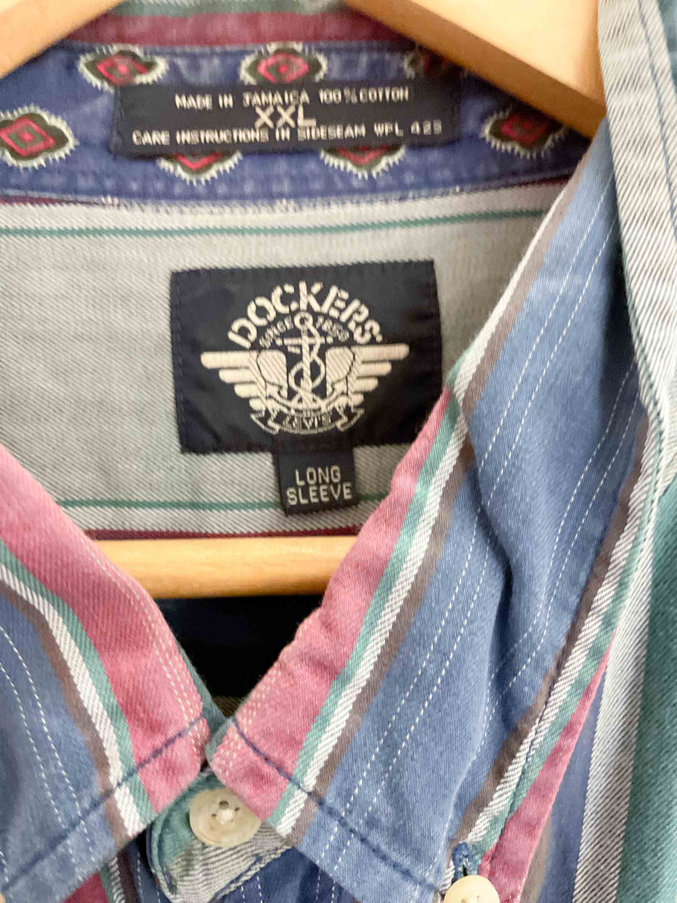 Vintage dockers vertical patterned multi mens long sleevs shirt size XXl