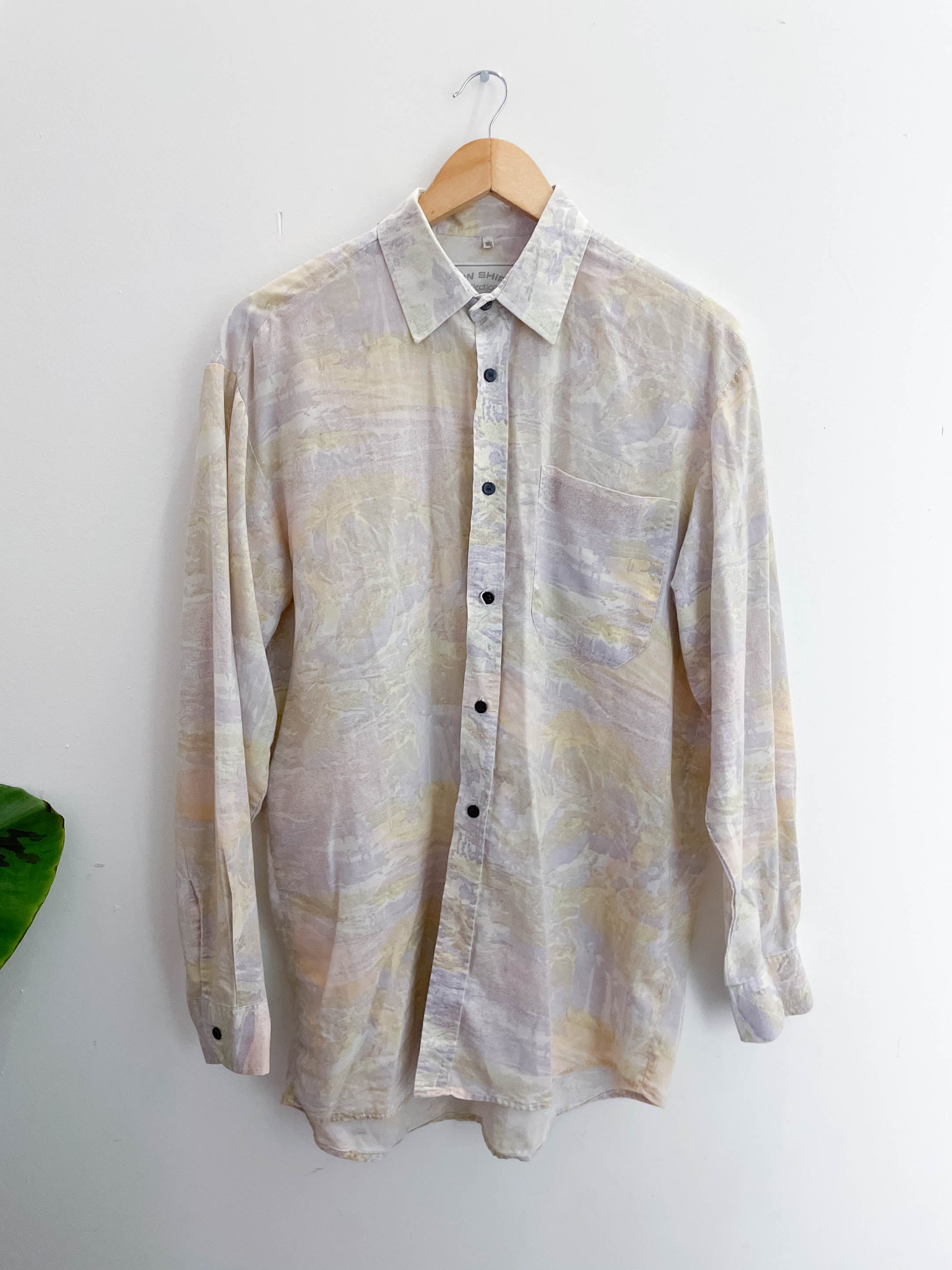 Vintage new shirt collection cream abstract pattern long sleeve shirt size M