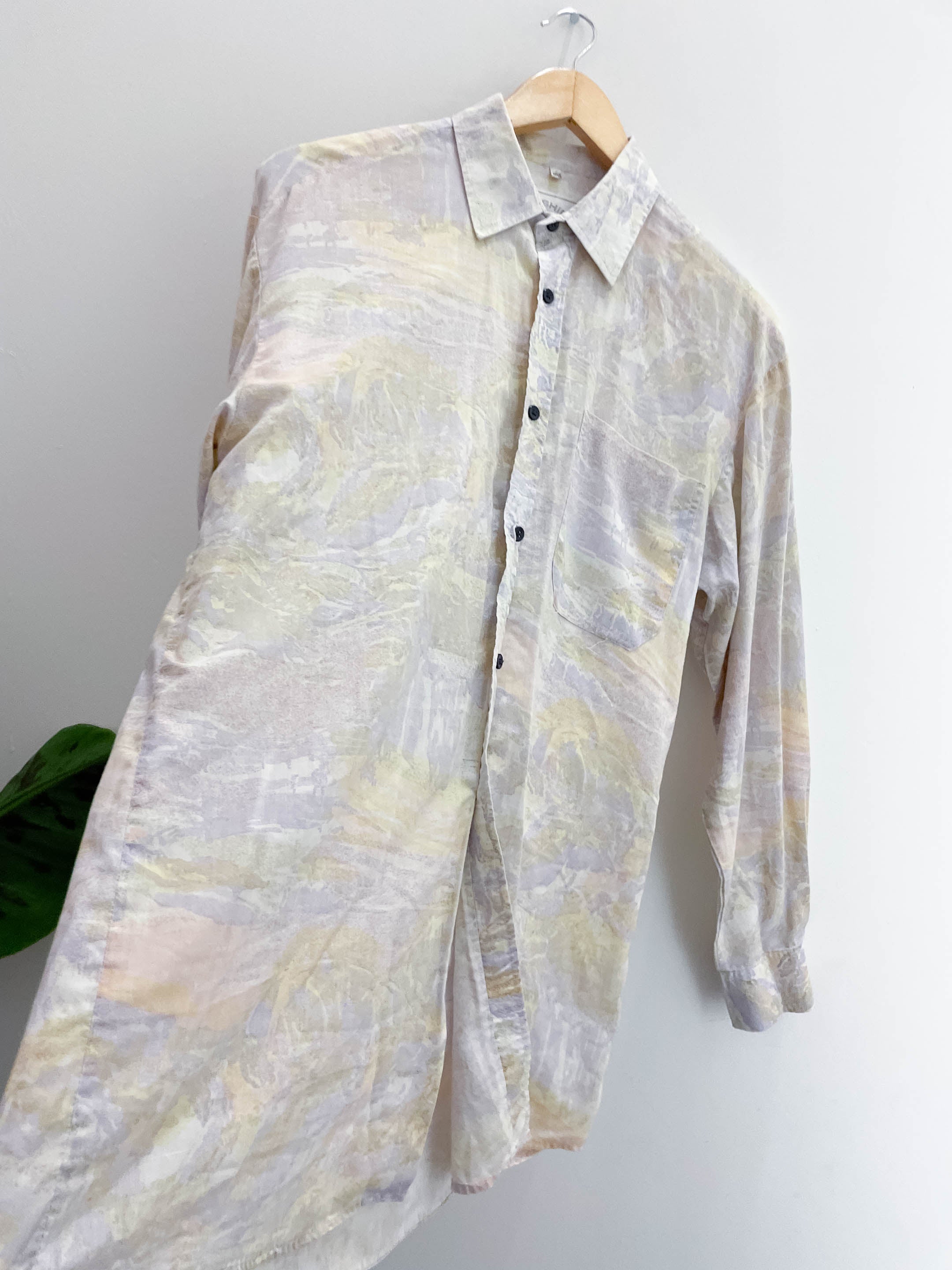 Vintage new shirt collection cream abstract pattern long sleeve shirt size M