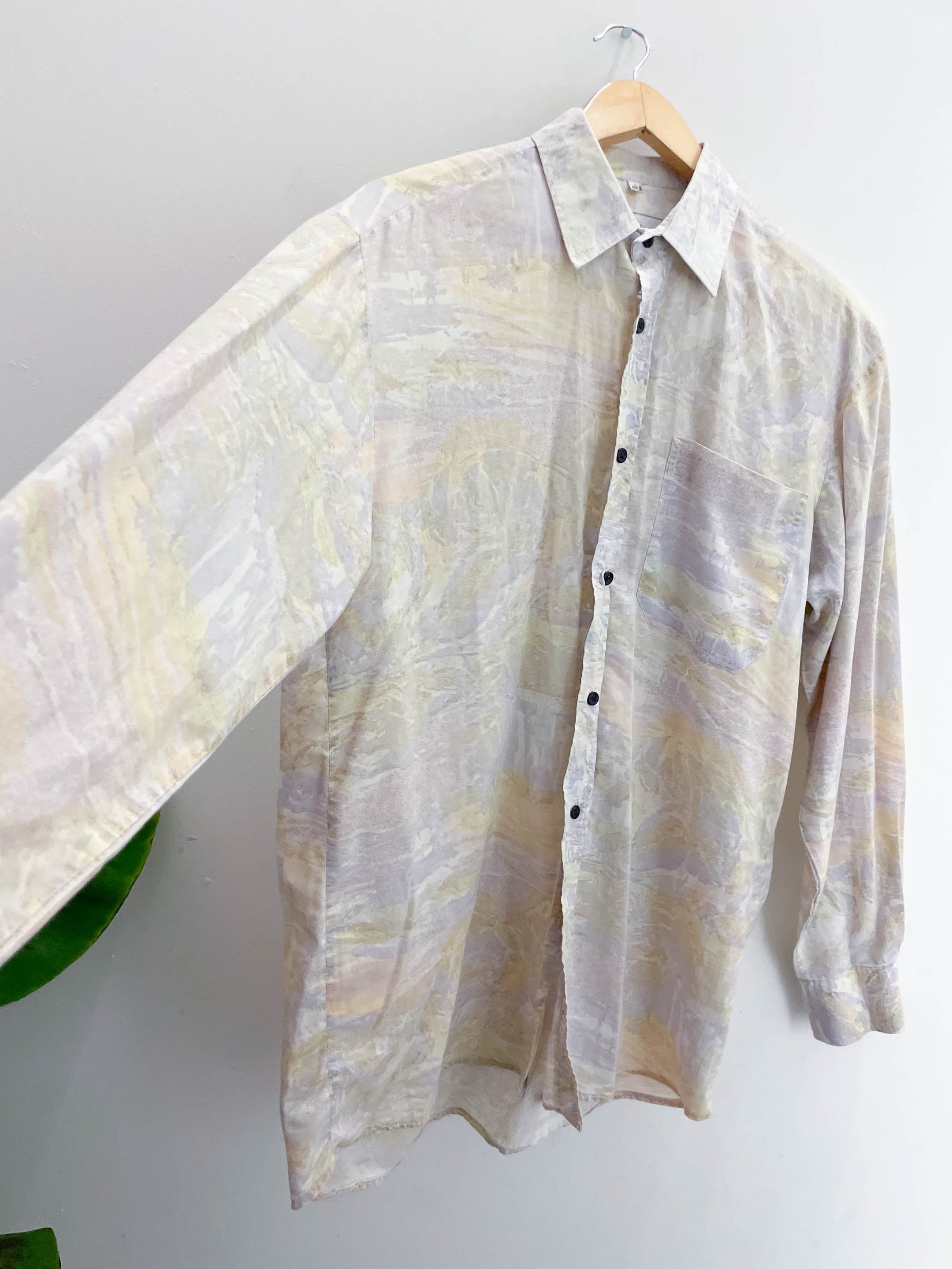 Vintage new shirt collection cream abstract pattern long sleeve shirt size M