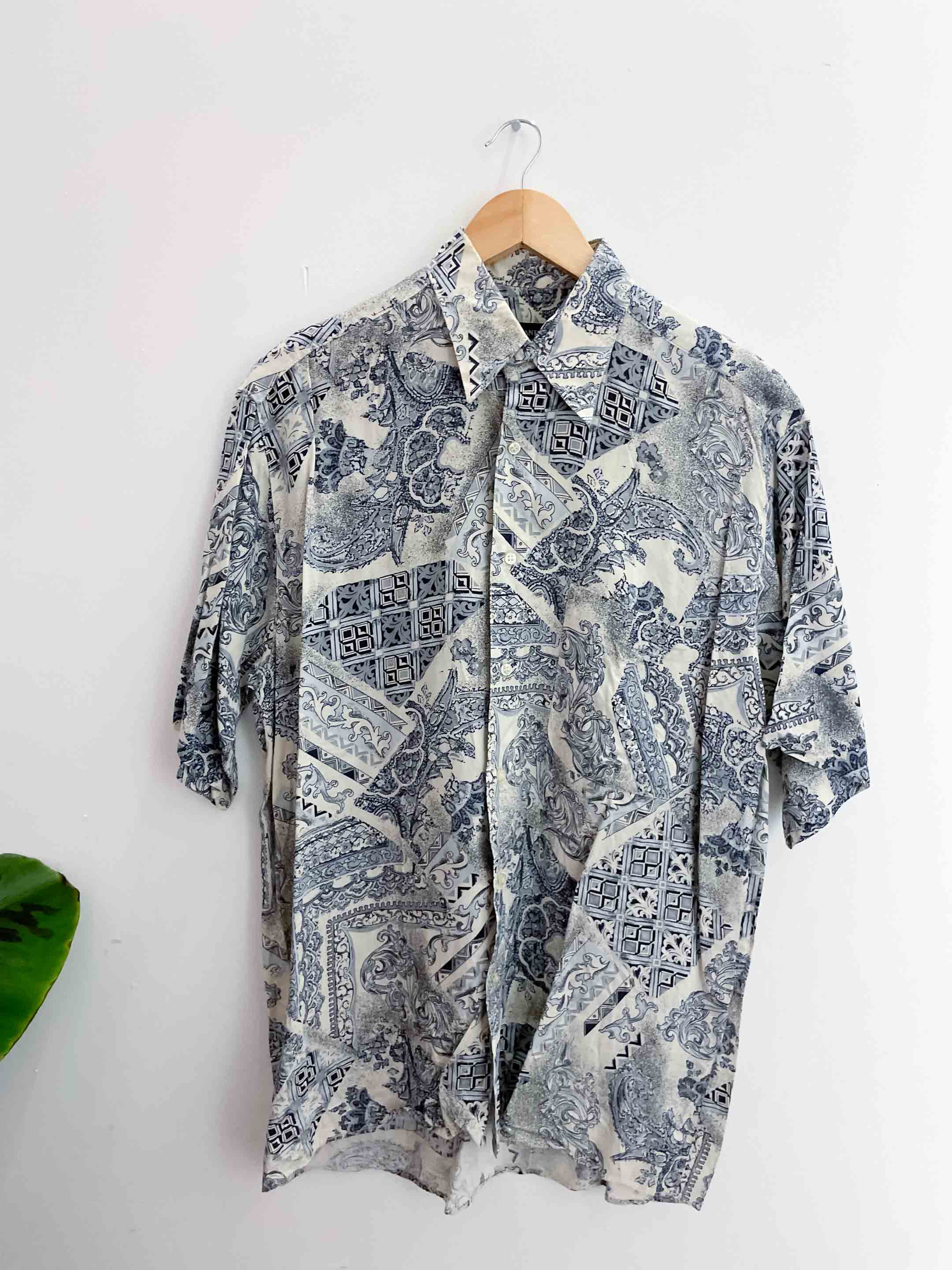 Vintage standy classic blue abstract pattern mens medium short sleeve shirt