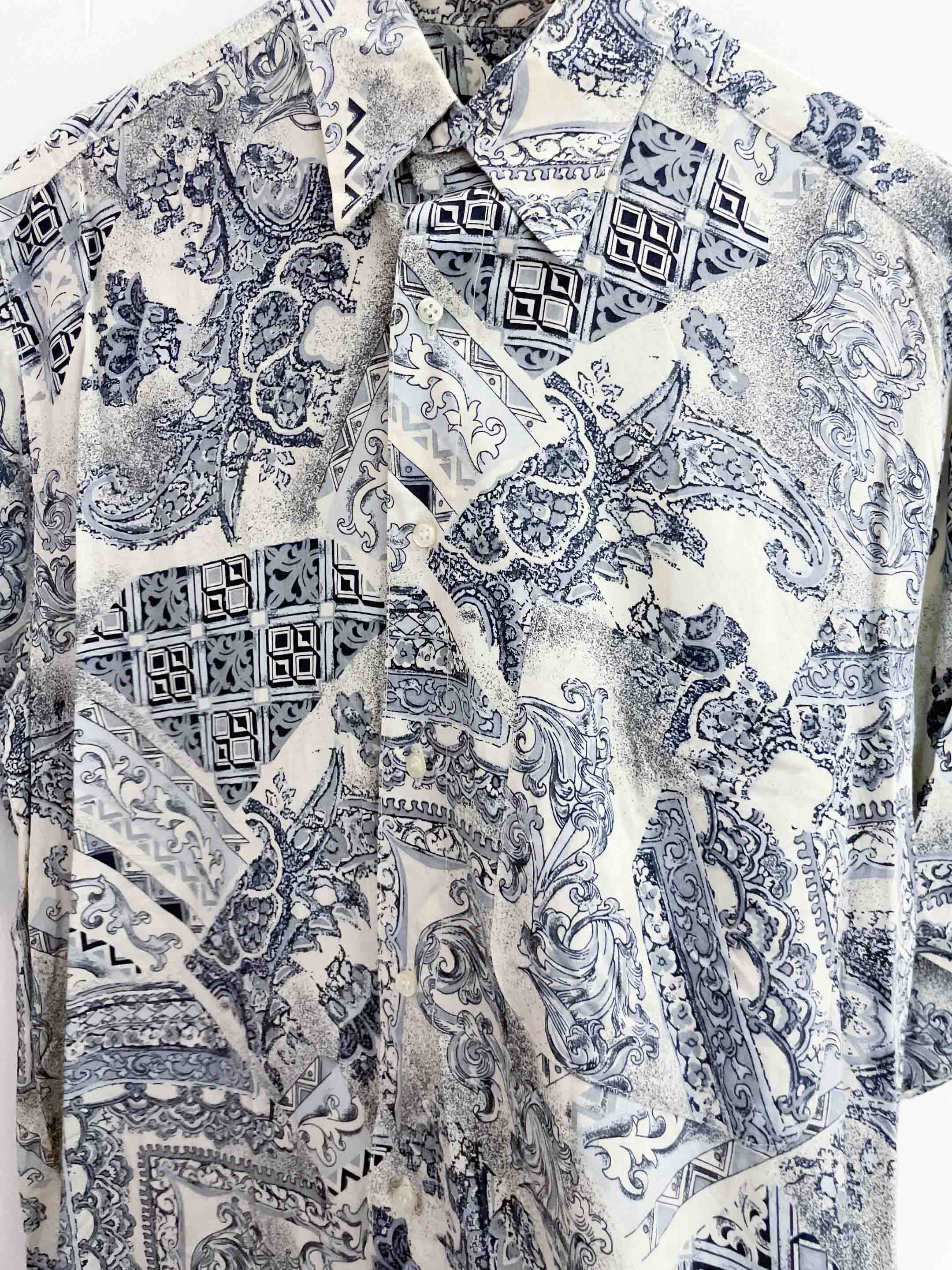 Vintage standy classic blue abstract pattern mens medium short sleeve shirt