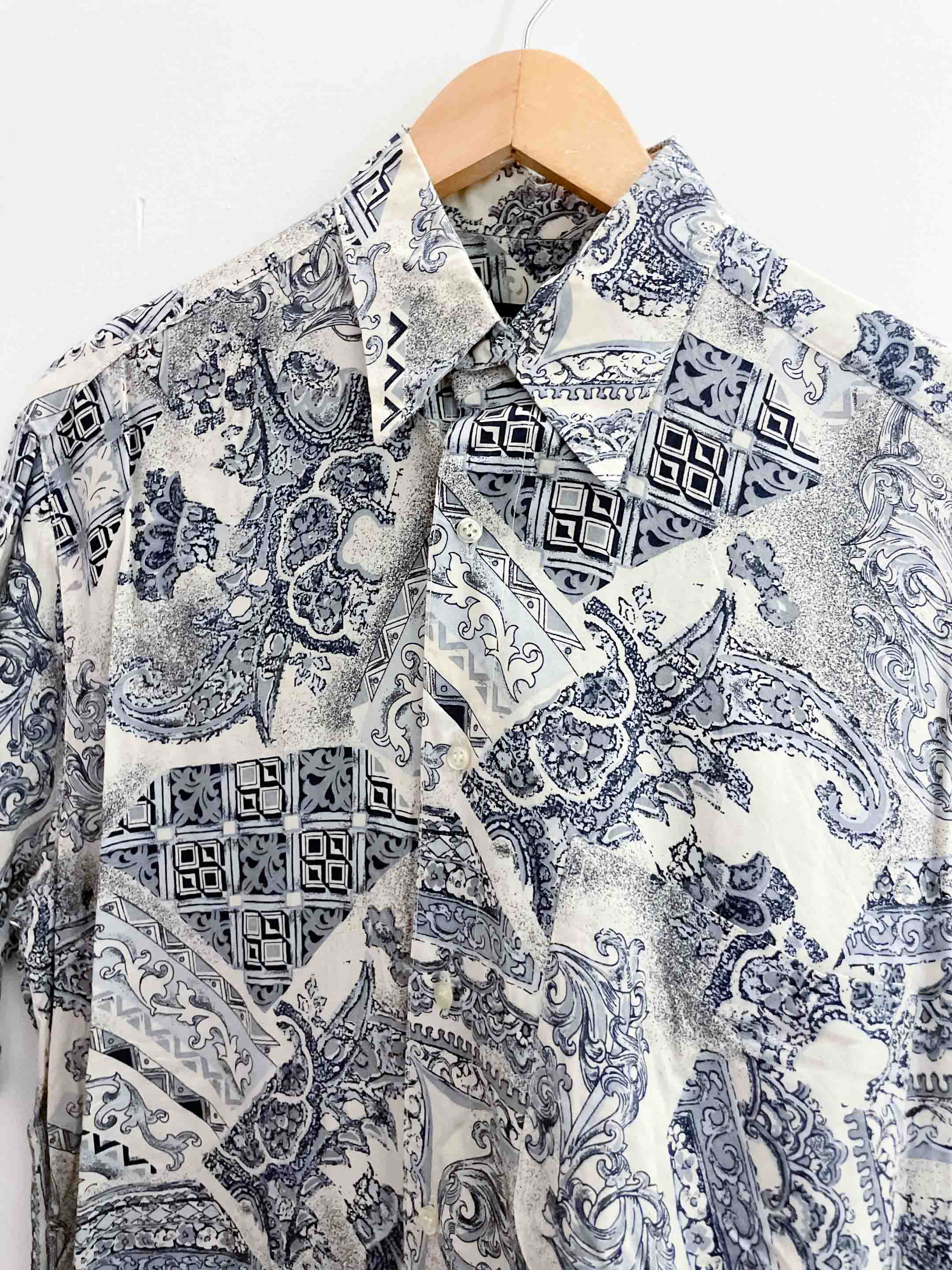 Vintage standy classic blue abstract pattern mens medium short sleeve shirt
