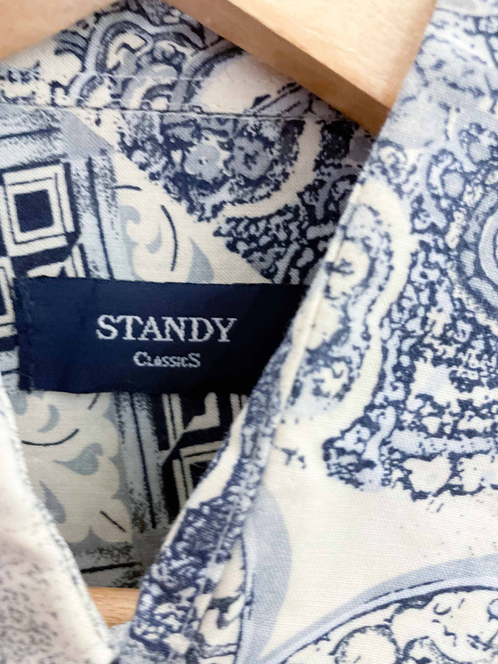Vintage standy classic blue abstract pattern mens medium short sleeve shirt