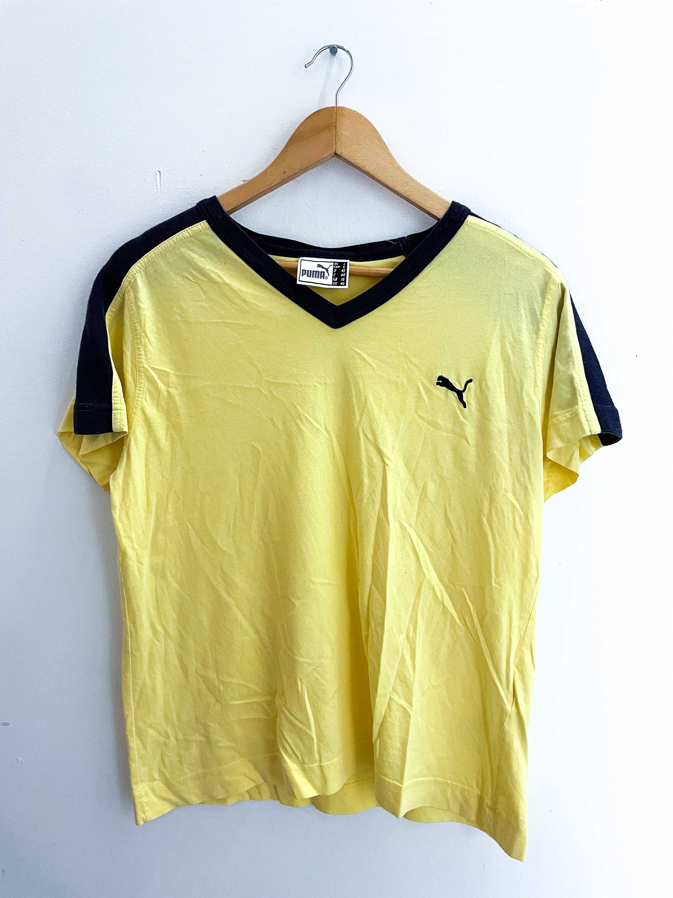 Vintage yellow puma vneck large tshirt