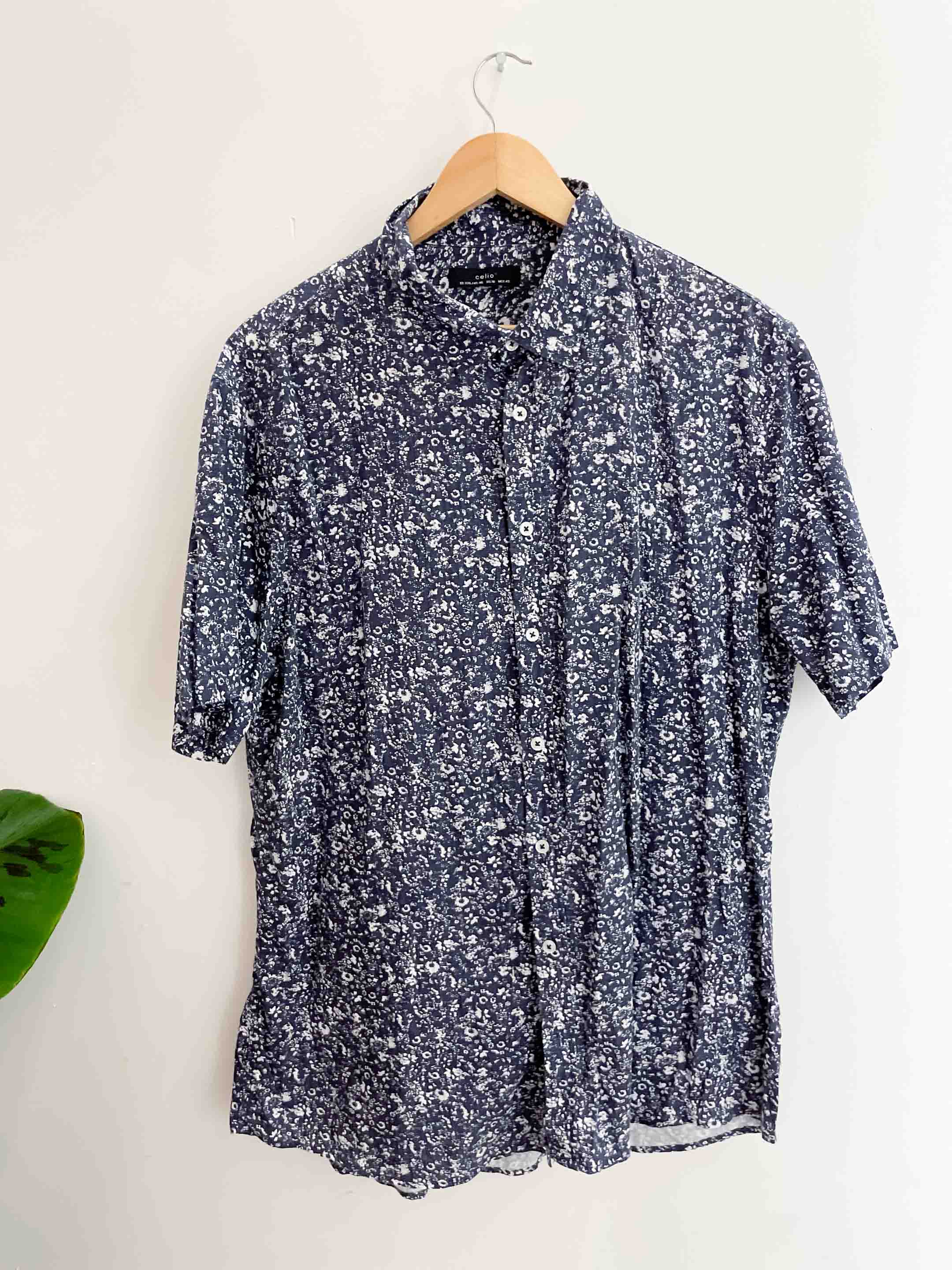 Vintage Celio mens blue floral hawaii short sleeve shirt size XXL