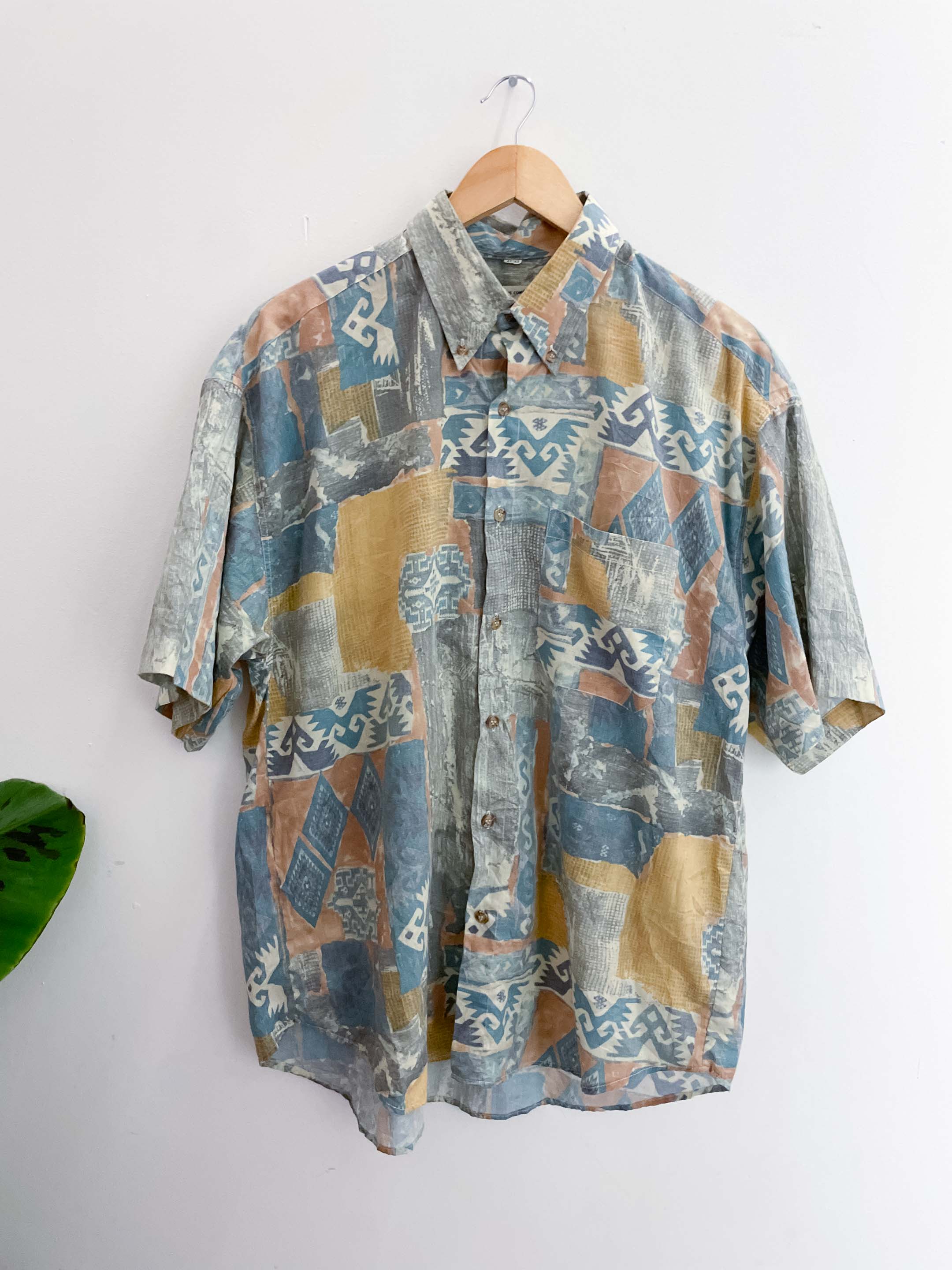 Vintage deep valley multi pattern festive mens medium shirt