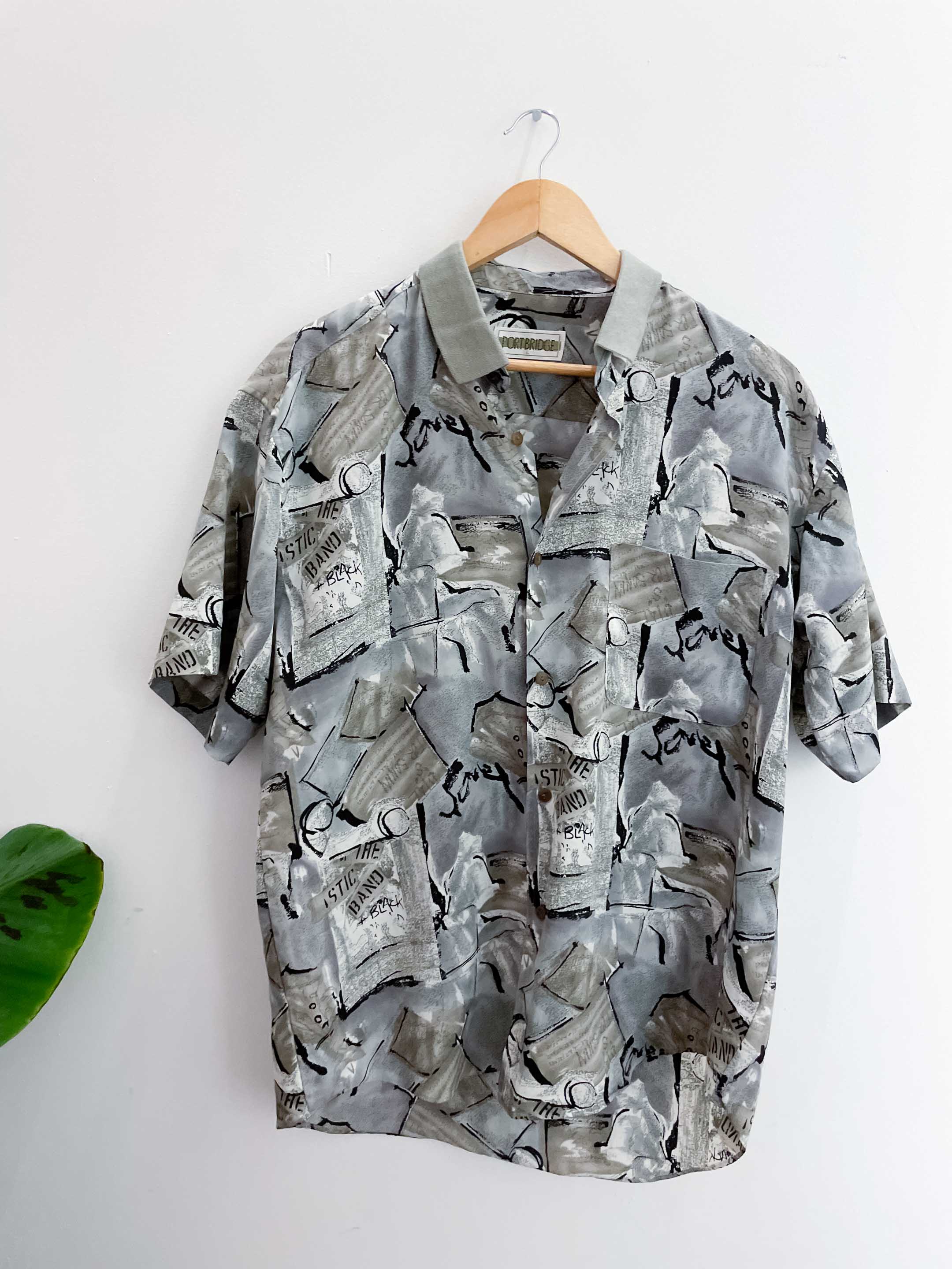 Vintage port bridge large grey abstract pattern mens shirt