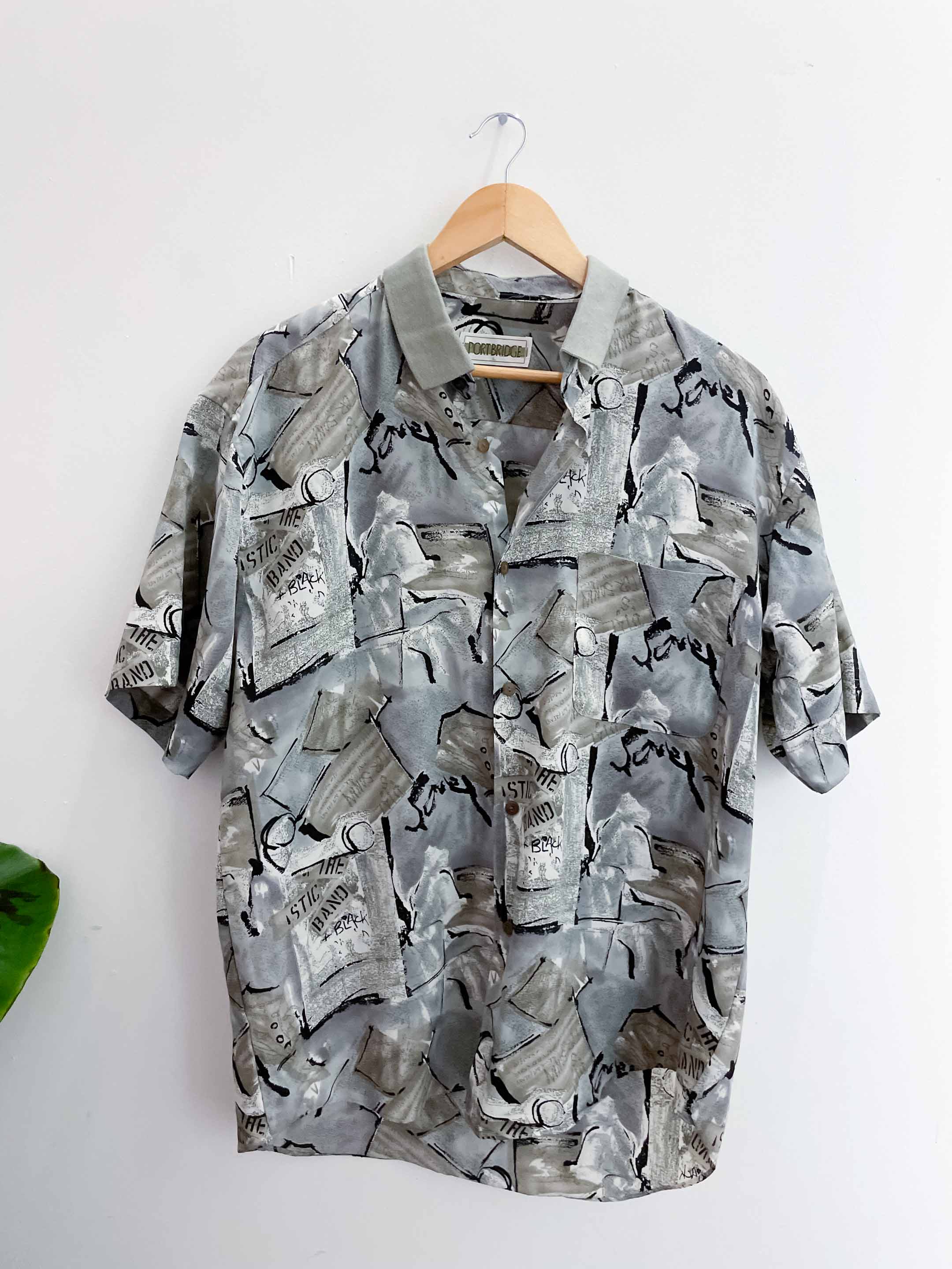 Vintage port bridge large grey abstract pattern mens shirt