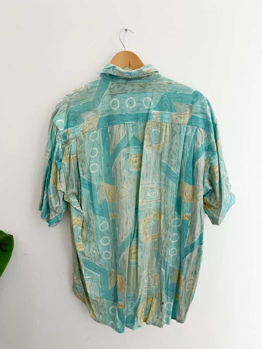 Vintage spurt green abstract patterned men short sleeve large shirt
