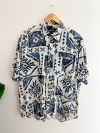 Vintage per l'uomo white abstract patterned mens short sleeve medium shirt