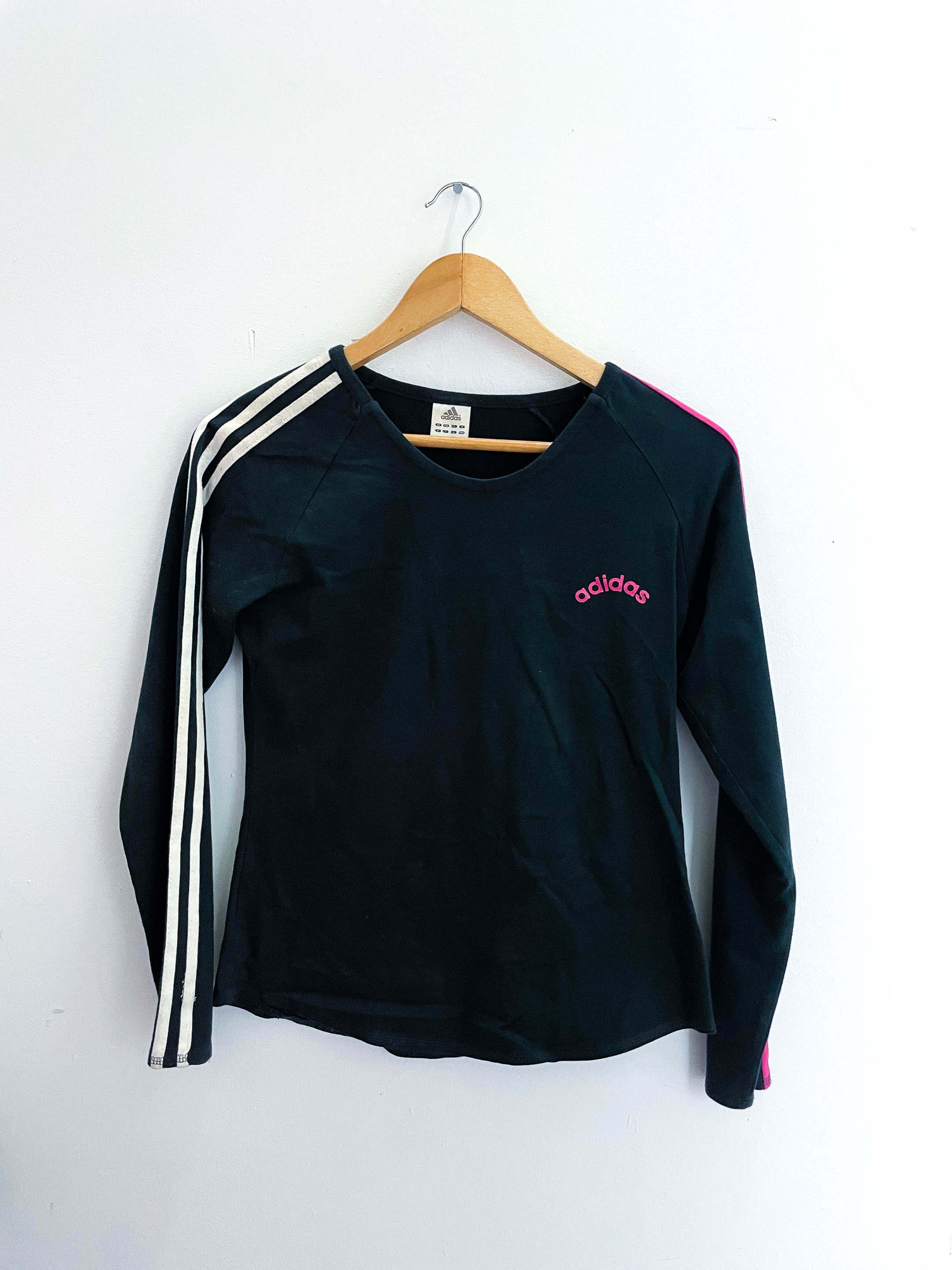 Vintage black long sleeve adidas three stripe shirt size L