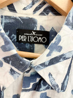 Vintage per l'uomo white abstract patterned mens short sleeve medium shirt