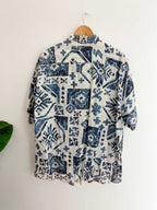 Vintage per l'uomo white abstract patterned mens short sleeve medium shirt