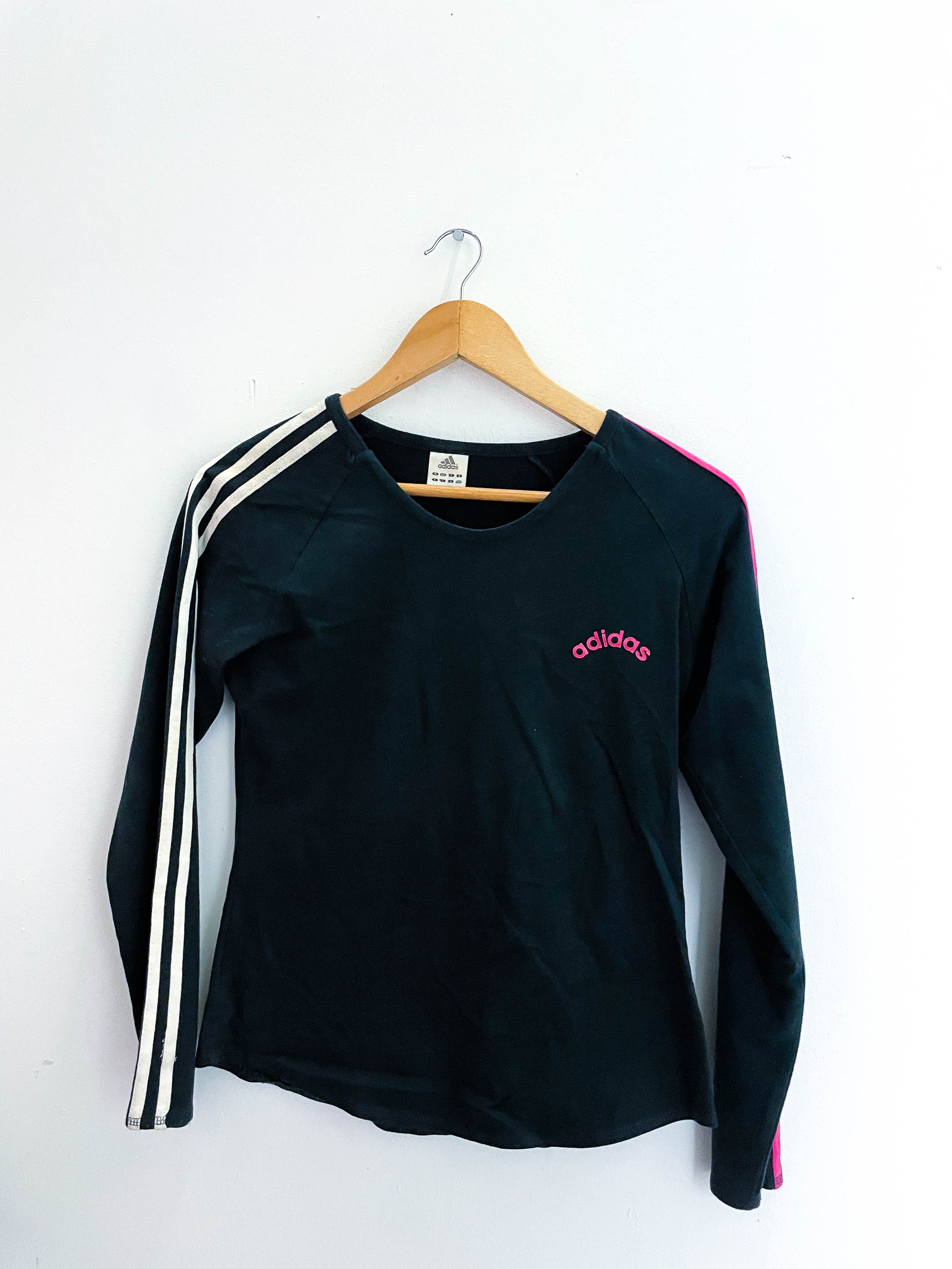 Vintage black long sleeve adidas three stripe shirt size L