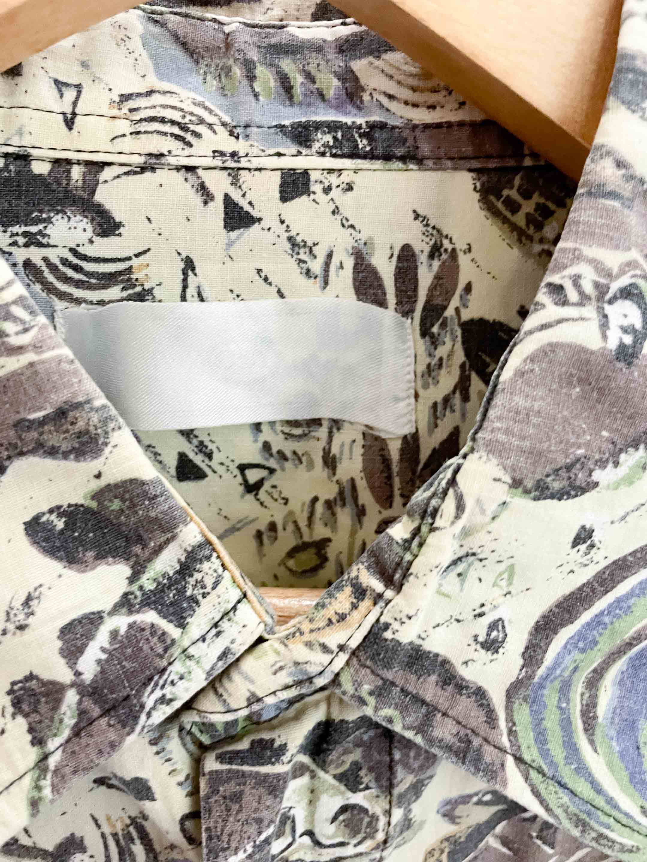 Vintage brown abstract pattern mens long sleeve shirt size M